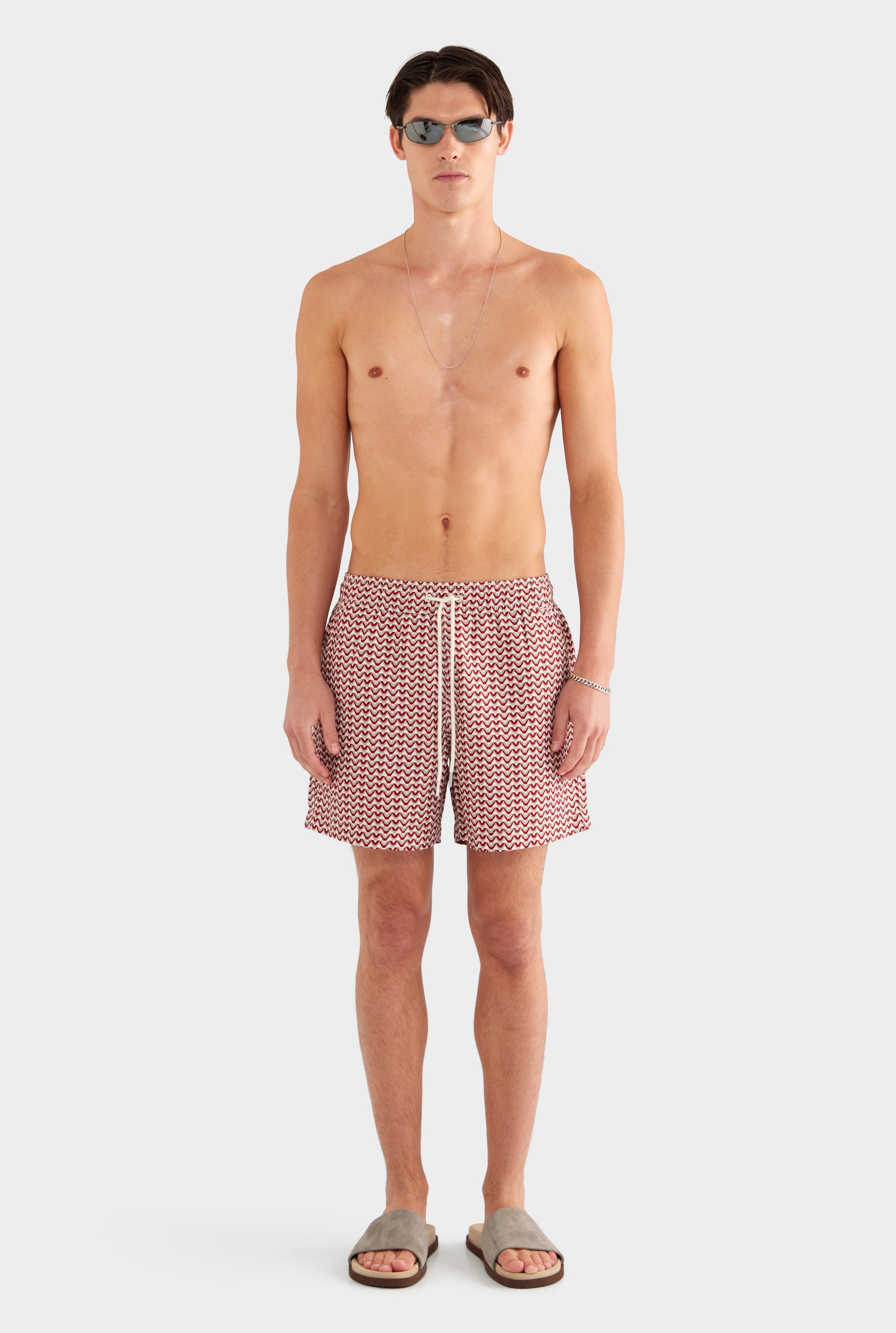 Printed Swim Short - Burnt Red/Soft Gray/Off White V Monogram - XS