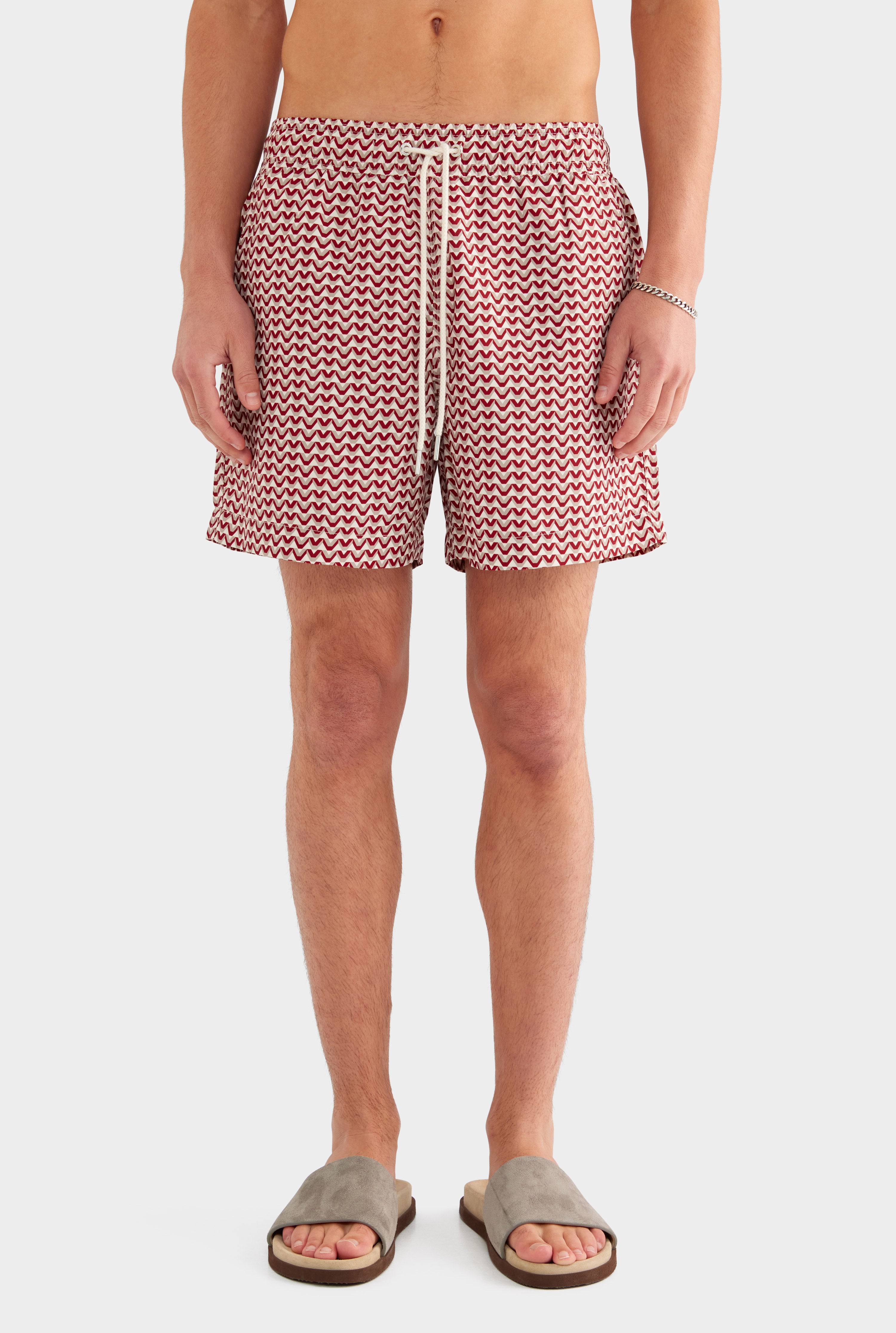 Printed Swim Short - Burnt Red/Soft Gray/Off White V Monogram - XS