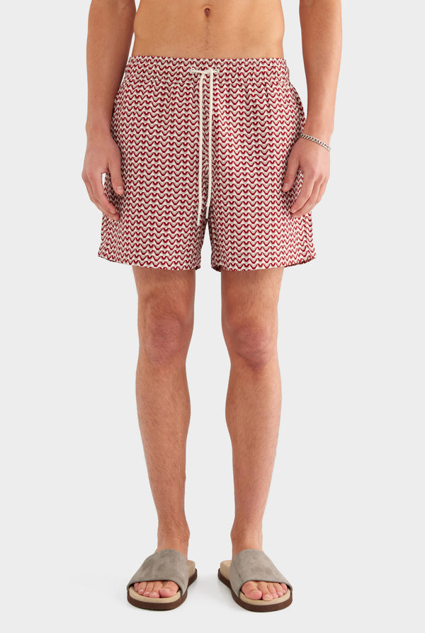 Printed Swim Short - Burnt Red/Soft Gray/Off White V Monogram - XS