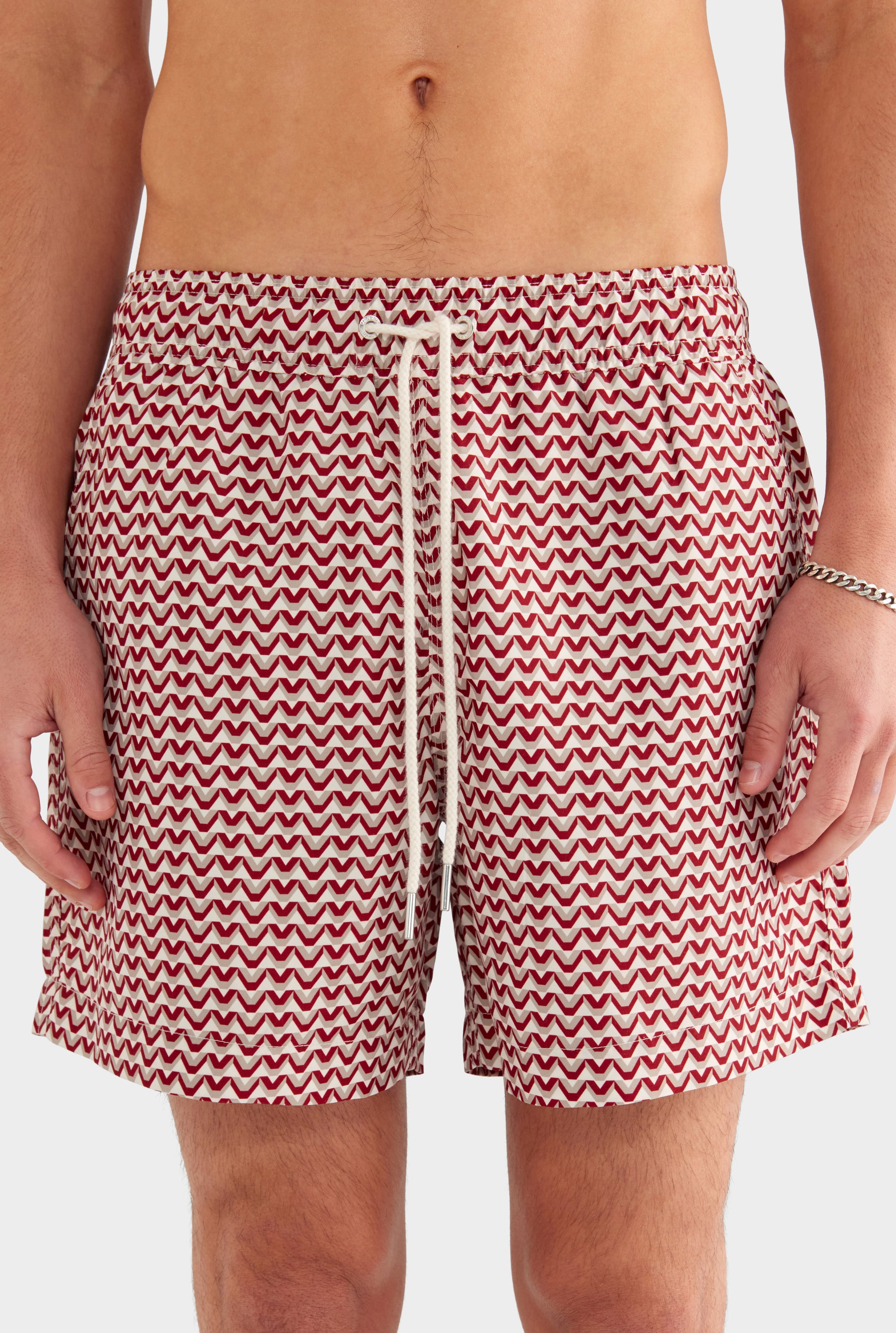 Printed Swim Short - Burnt Red/Soft Gray/Off White V Monogram - XS