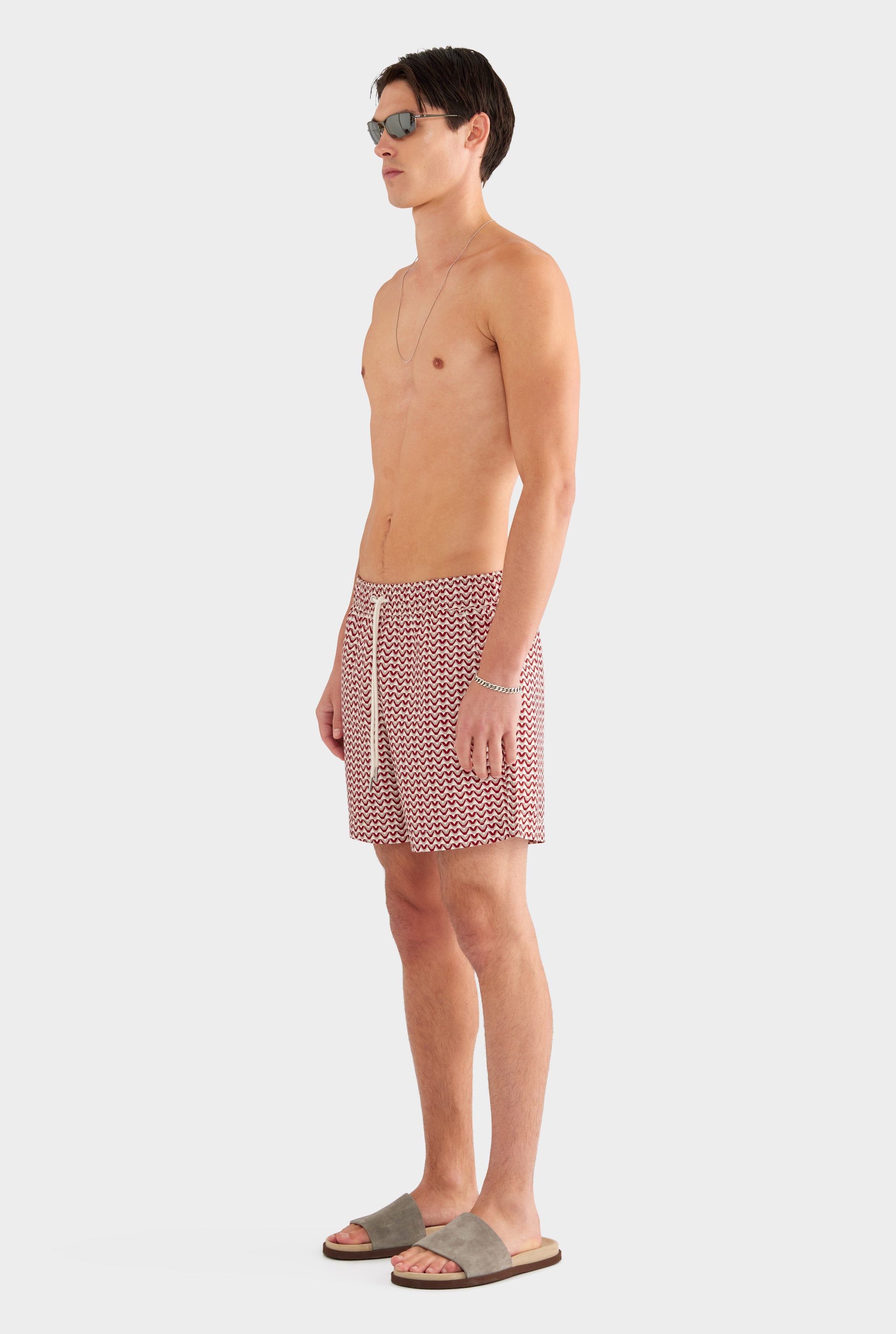 Printed Swim Short - Burnt Red/Soft Gray/Off White V Monogram - XS