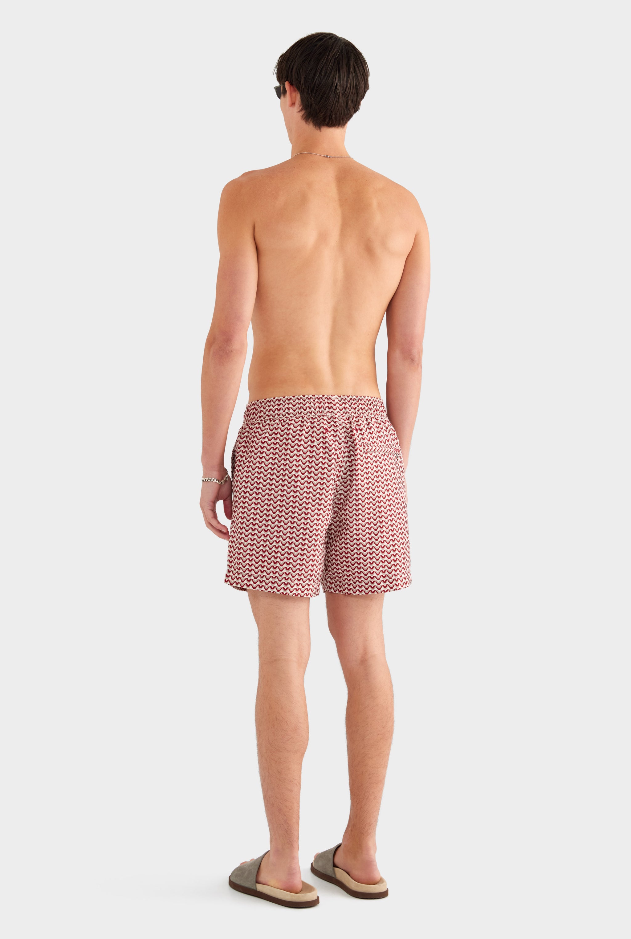 Printed Swim Short - Burnt Red/Soft Gray/Off White V Monogram - XS