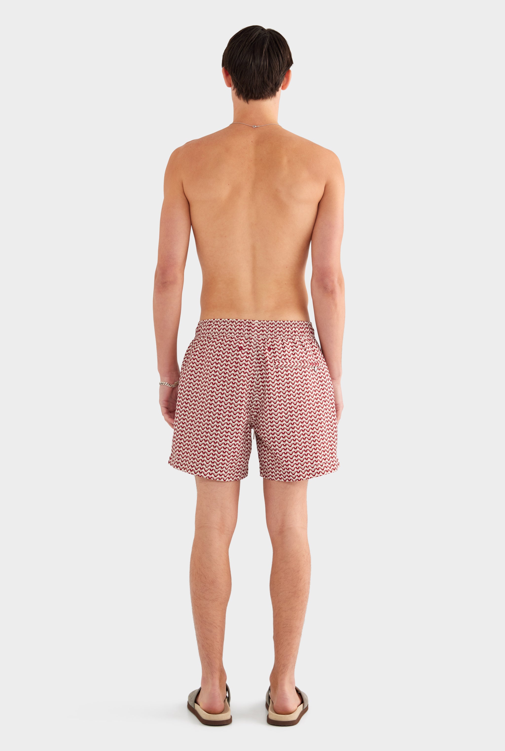 Printed Swim Short - Burnt Red/Soft Gray/Off White V Monogram - XS