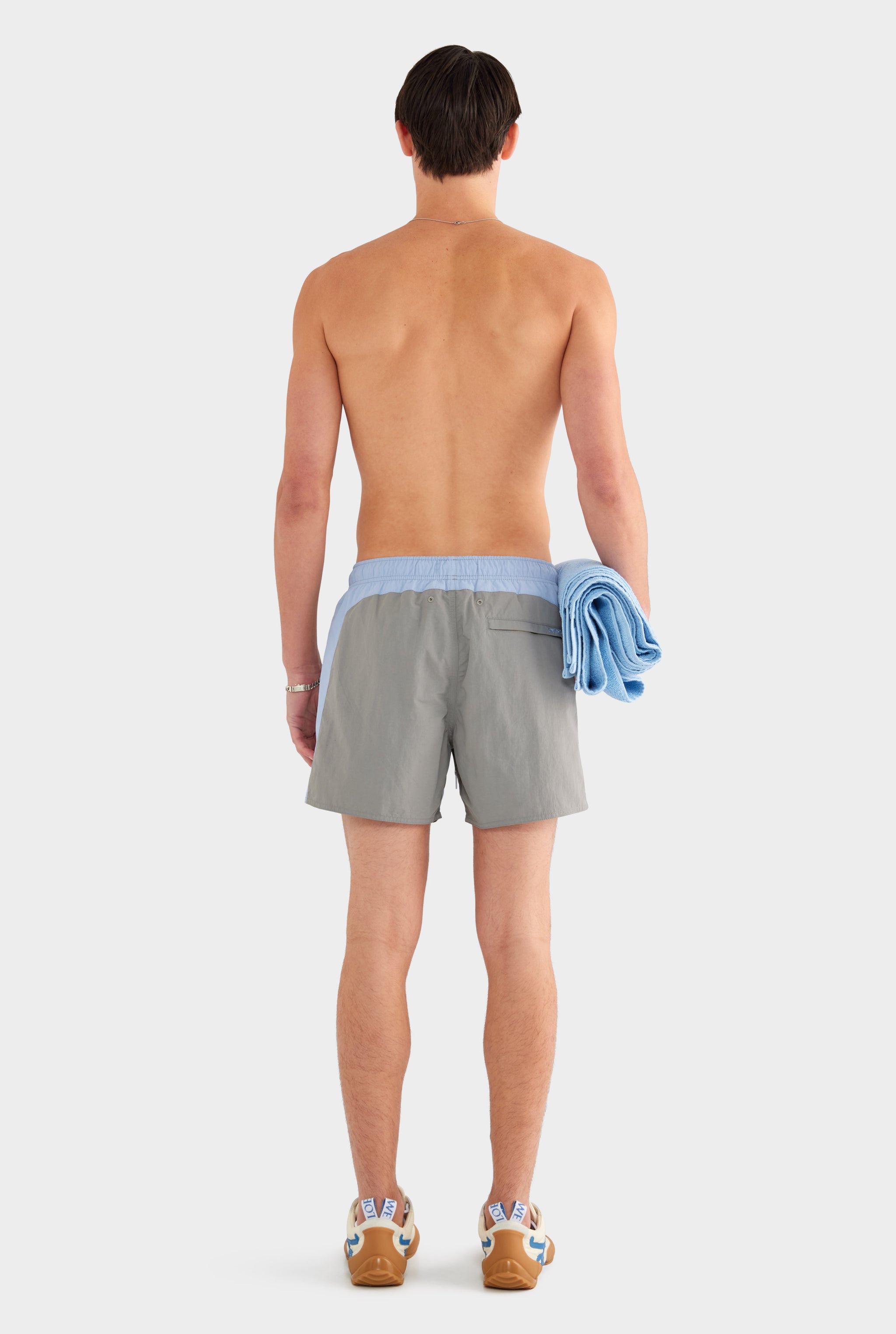 Curved Panel Nylon Swim Short - Concrete/Mineral Blue - XS