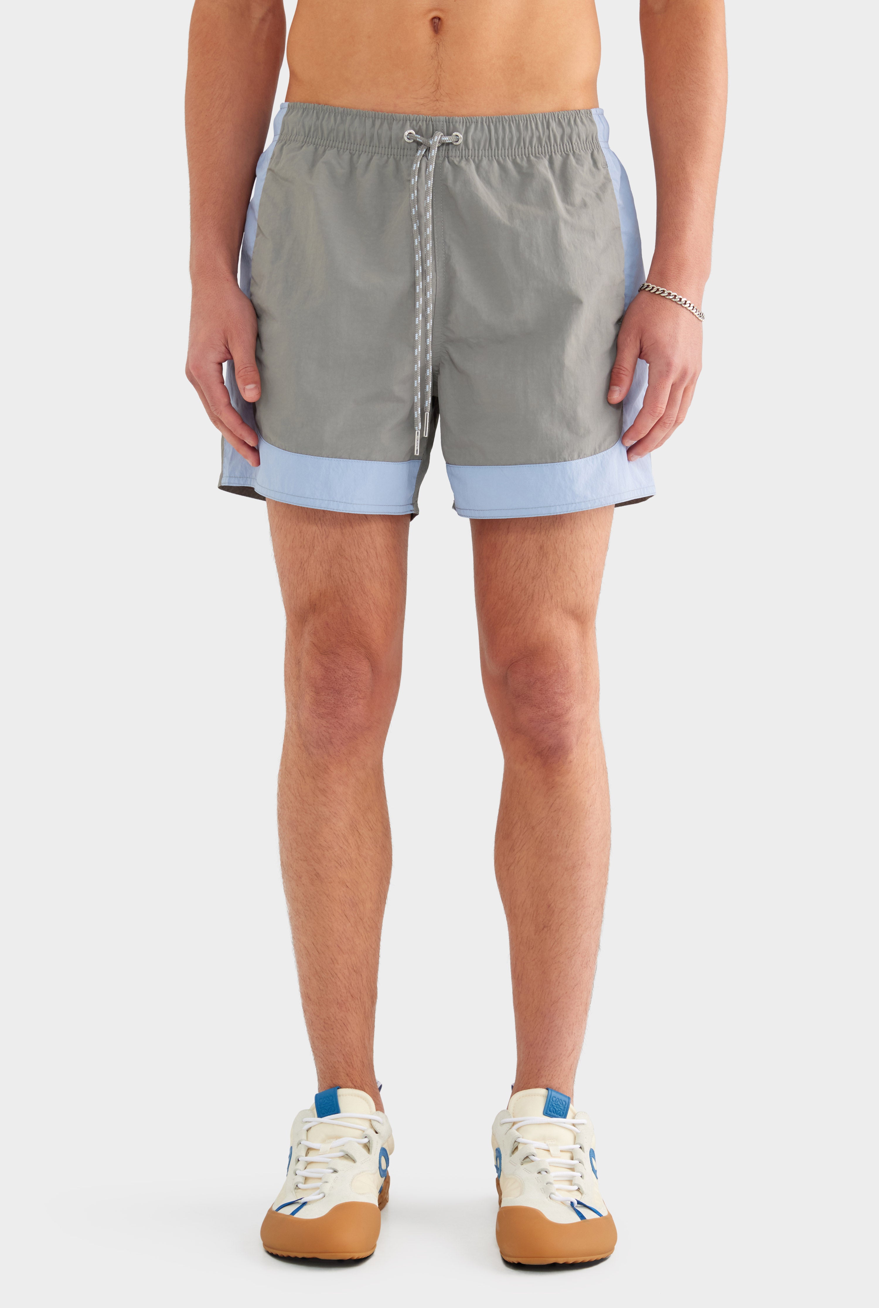 Curved Panel Nylon Swim Short - Concrete/Mineral Blue - XS