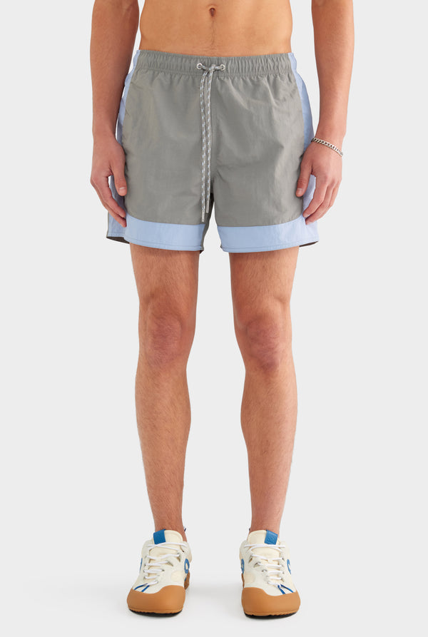 Curved Panel Nylon Swim Short - Concrete/Mineral Blue - XS