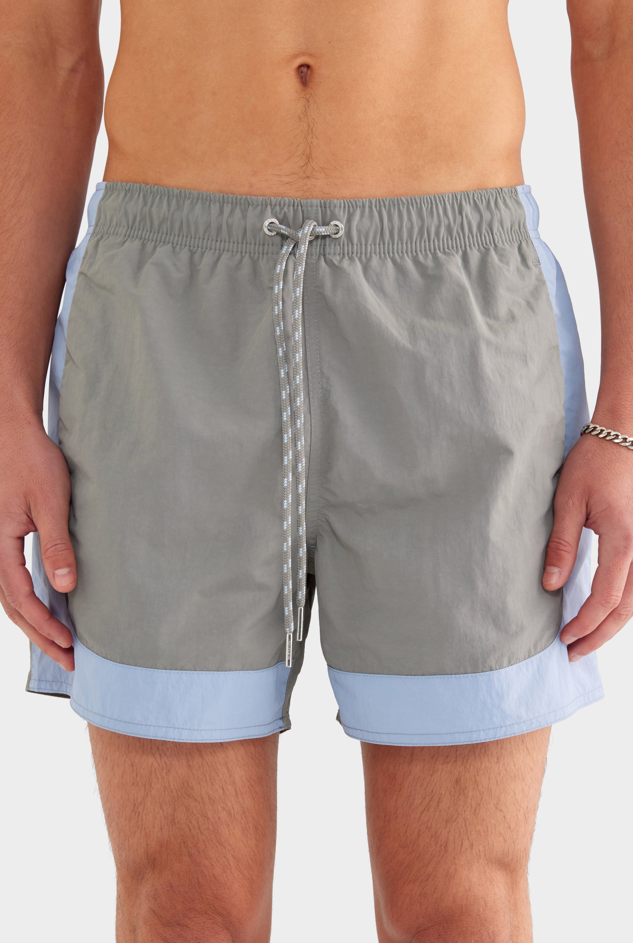 Curved Panel Nylon Swim Short - Concrete/Mineral Blue - XS