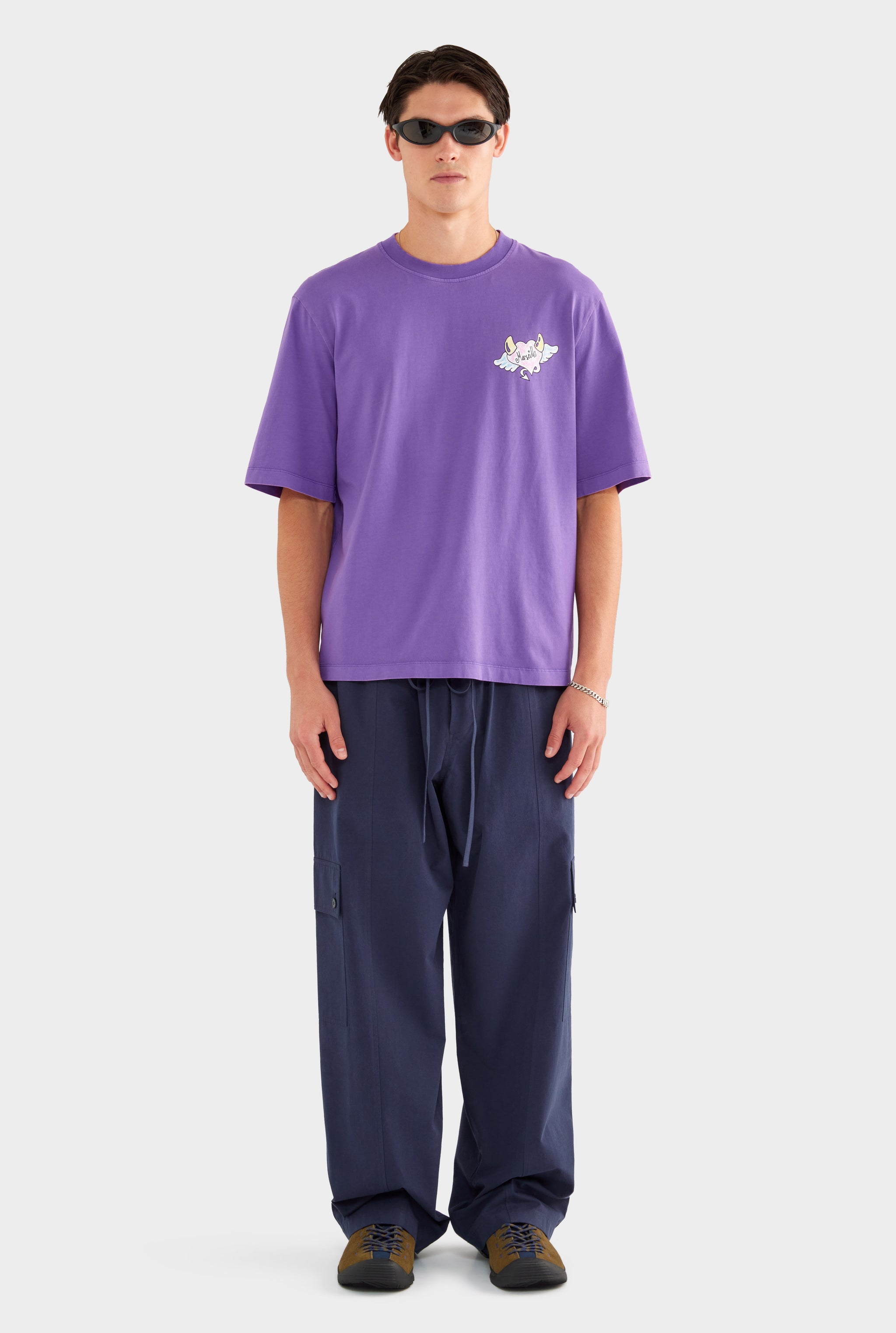 Pigment Dyed Oversized Cotton T Shirt - Purple - XS