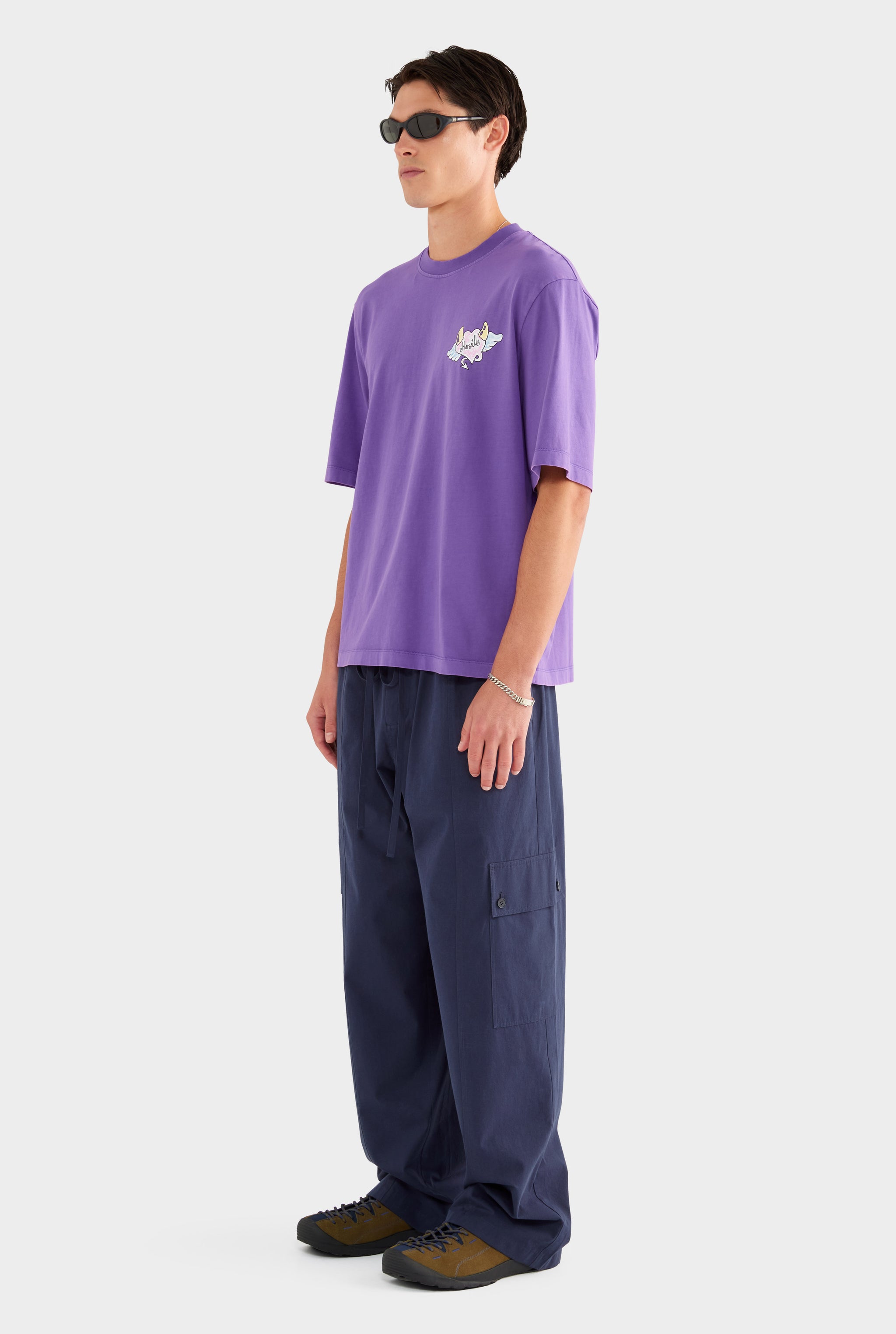 Pigment Dyed Oversized Cotton T Shirt - Purple - XS
