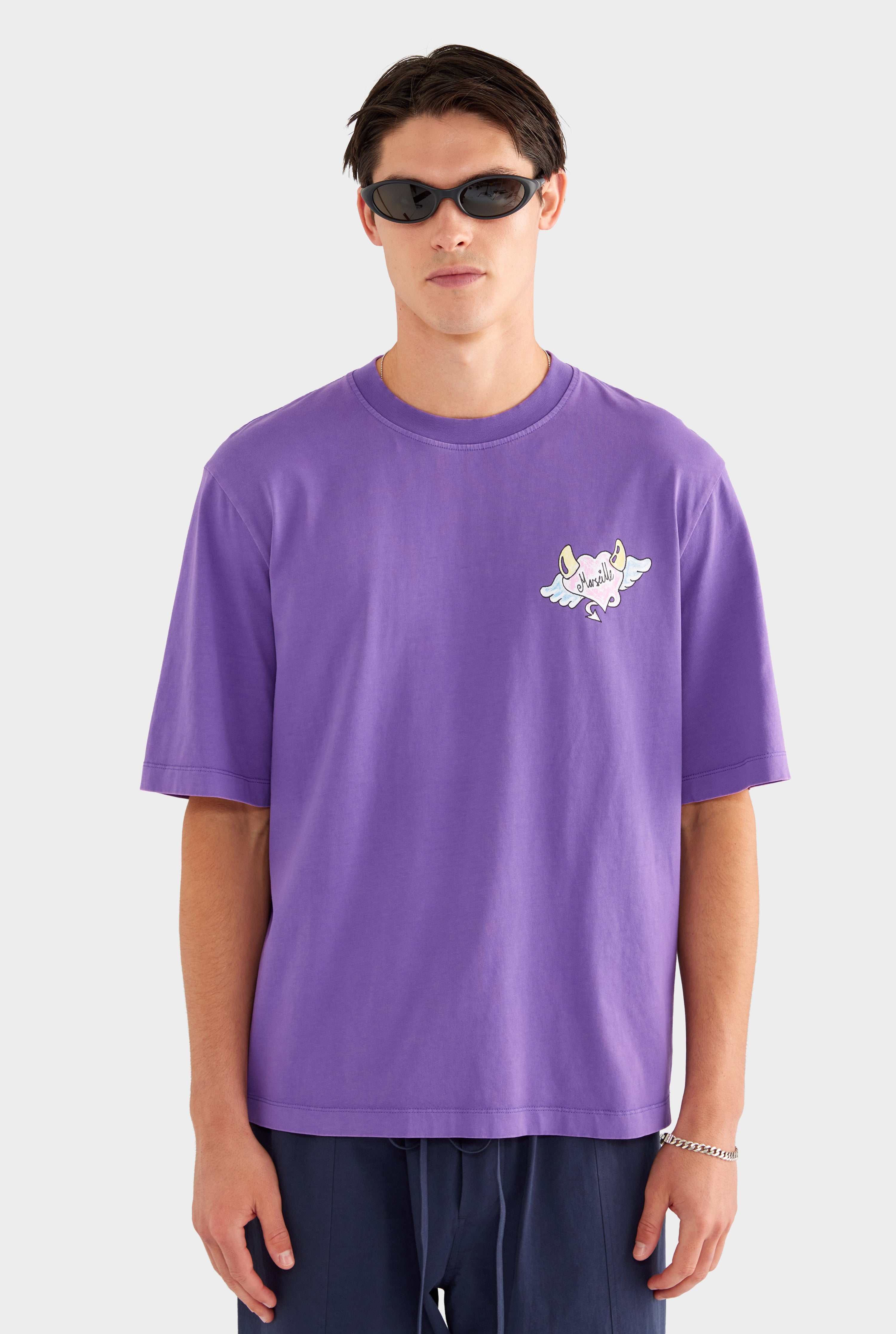 Pigment Dyed Oversized Cotton T Shirt - Purple - XS