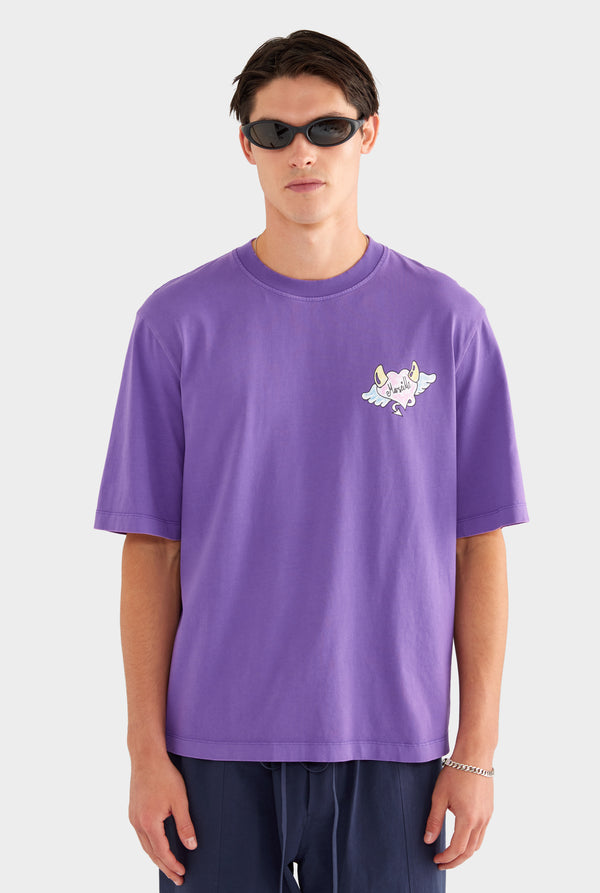 Pigment Dyed Oversized Cotton T Shirt - Purple - XS