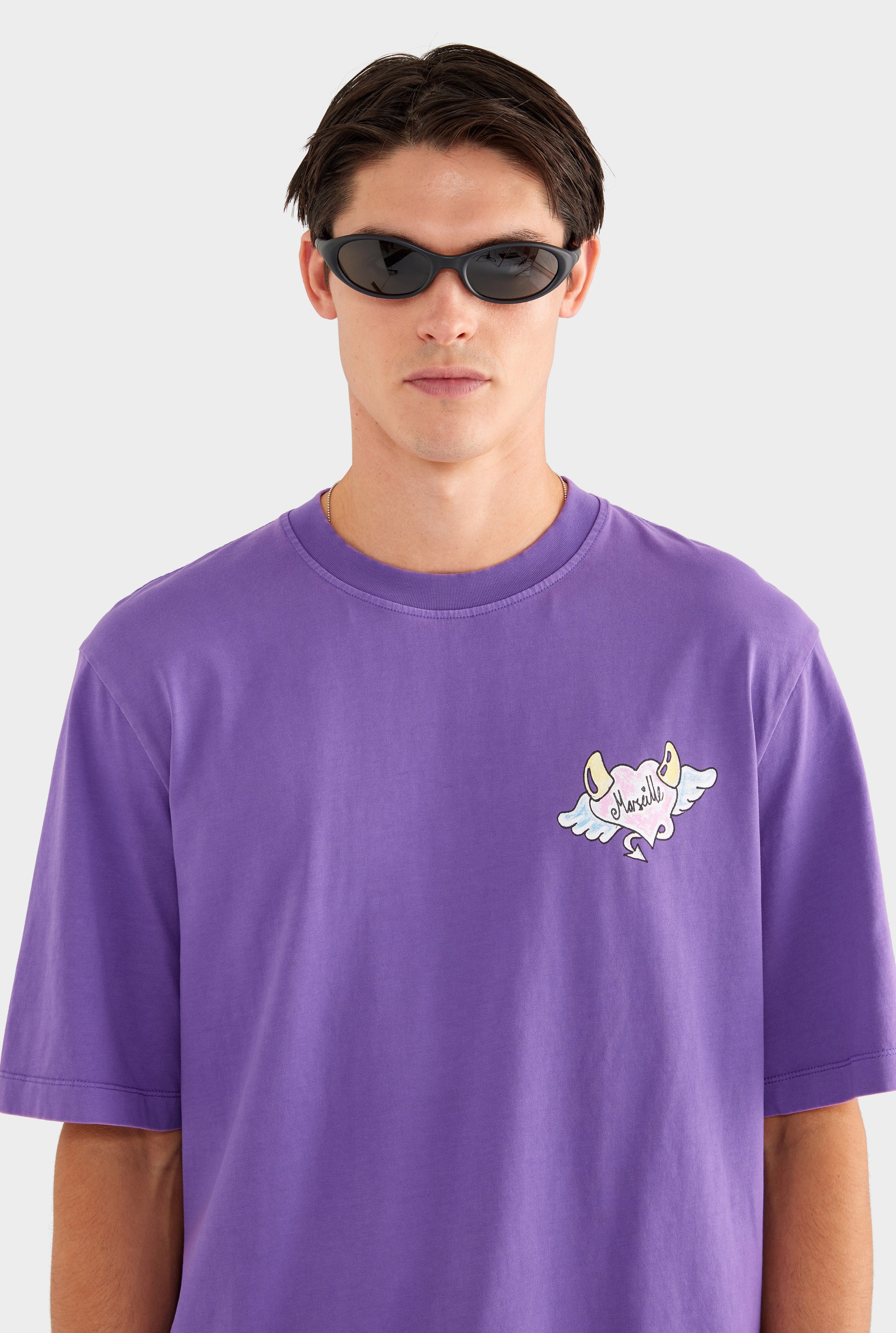 Pigment Dyed Oversized Cotton T Shirt - Purple - XS