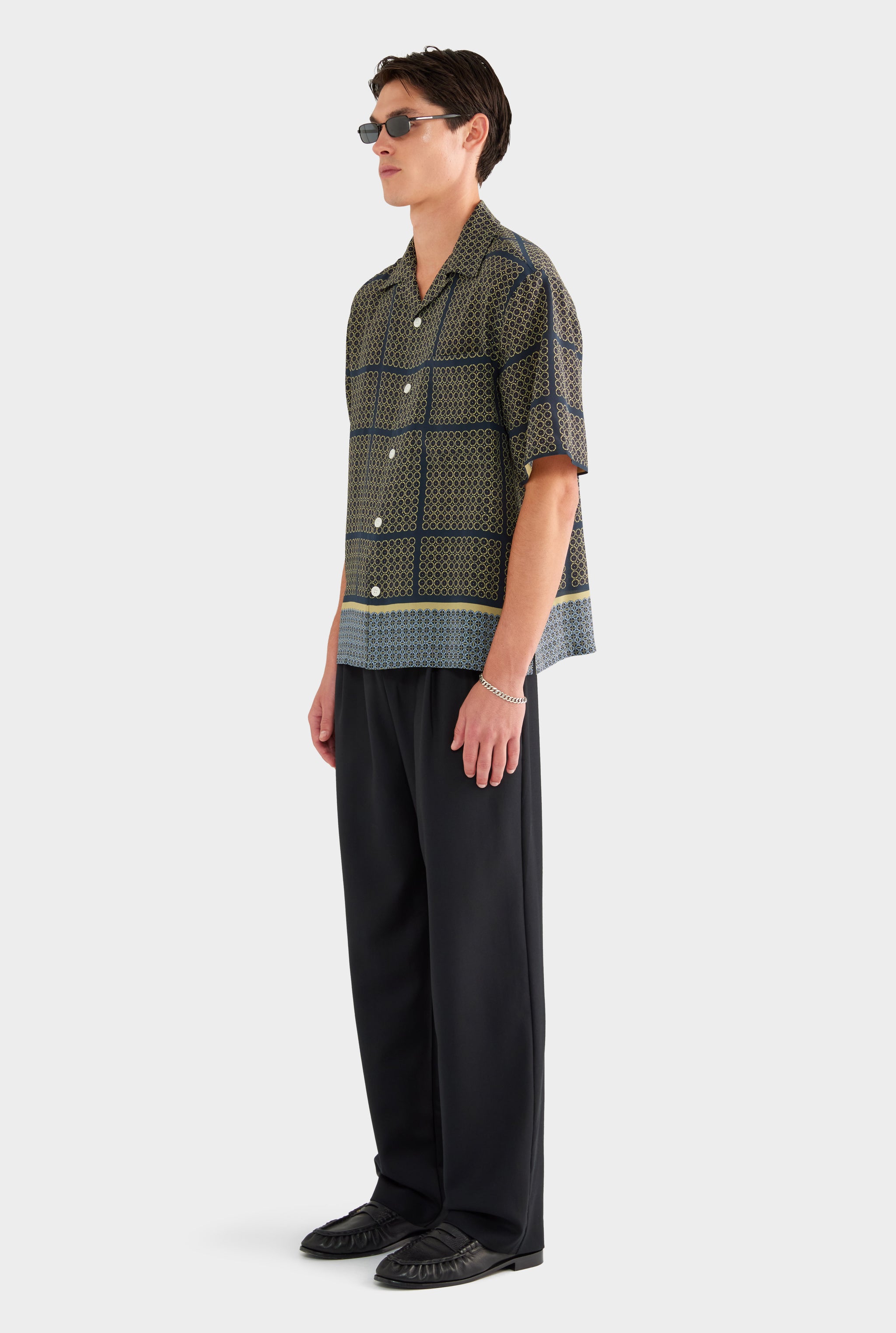 Short Sleeve Silk Camp Collar Shirt - Geometric Tile - XS