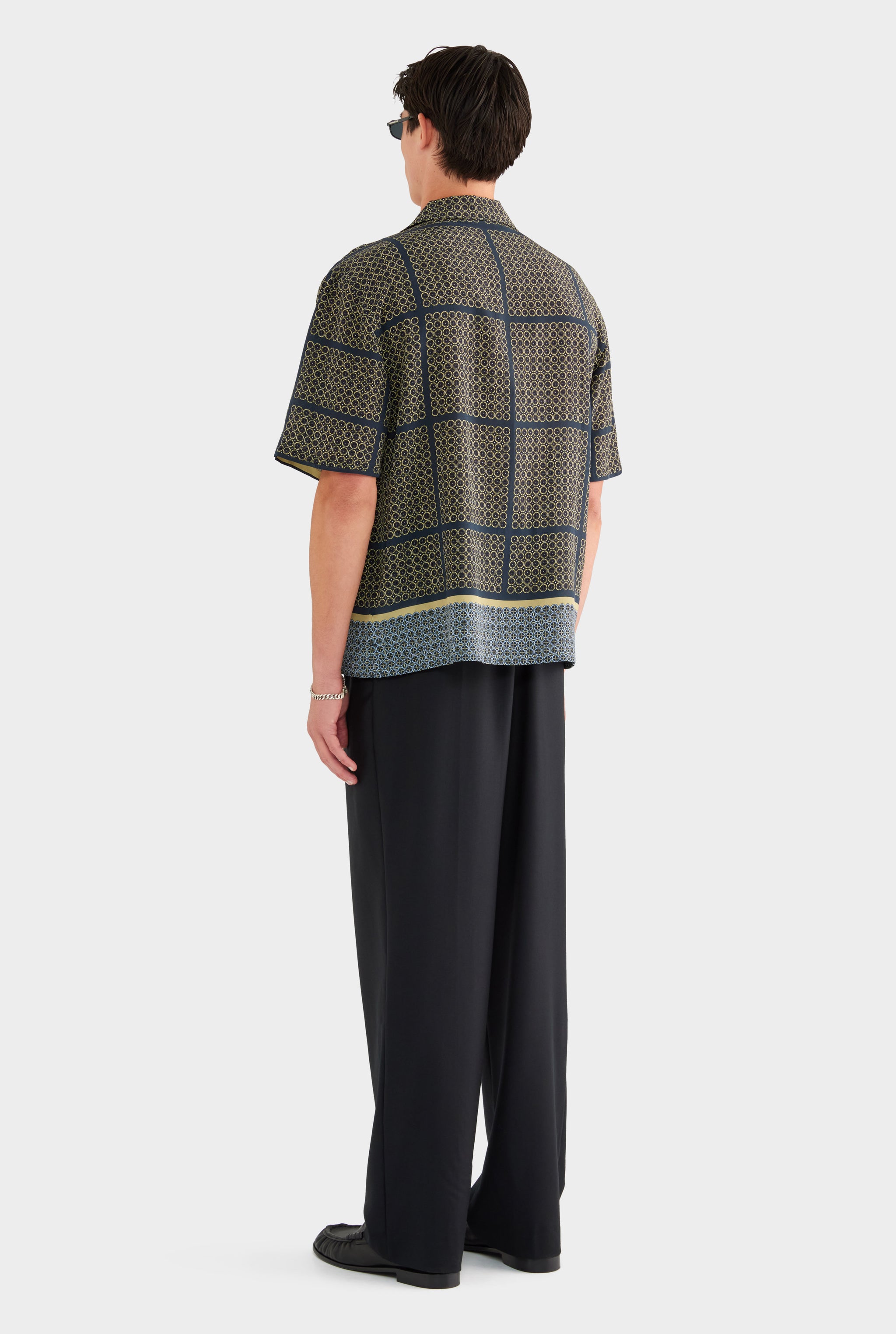 Short Sleeve Silk Camp Collar Shirt - Geometric Tile - XS