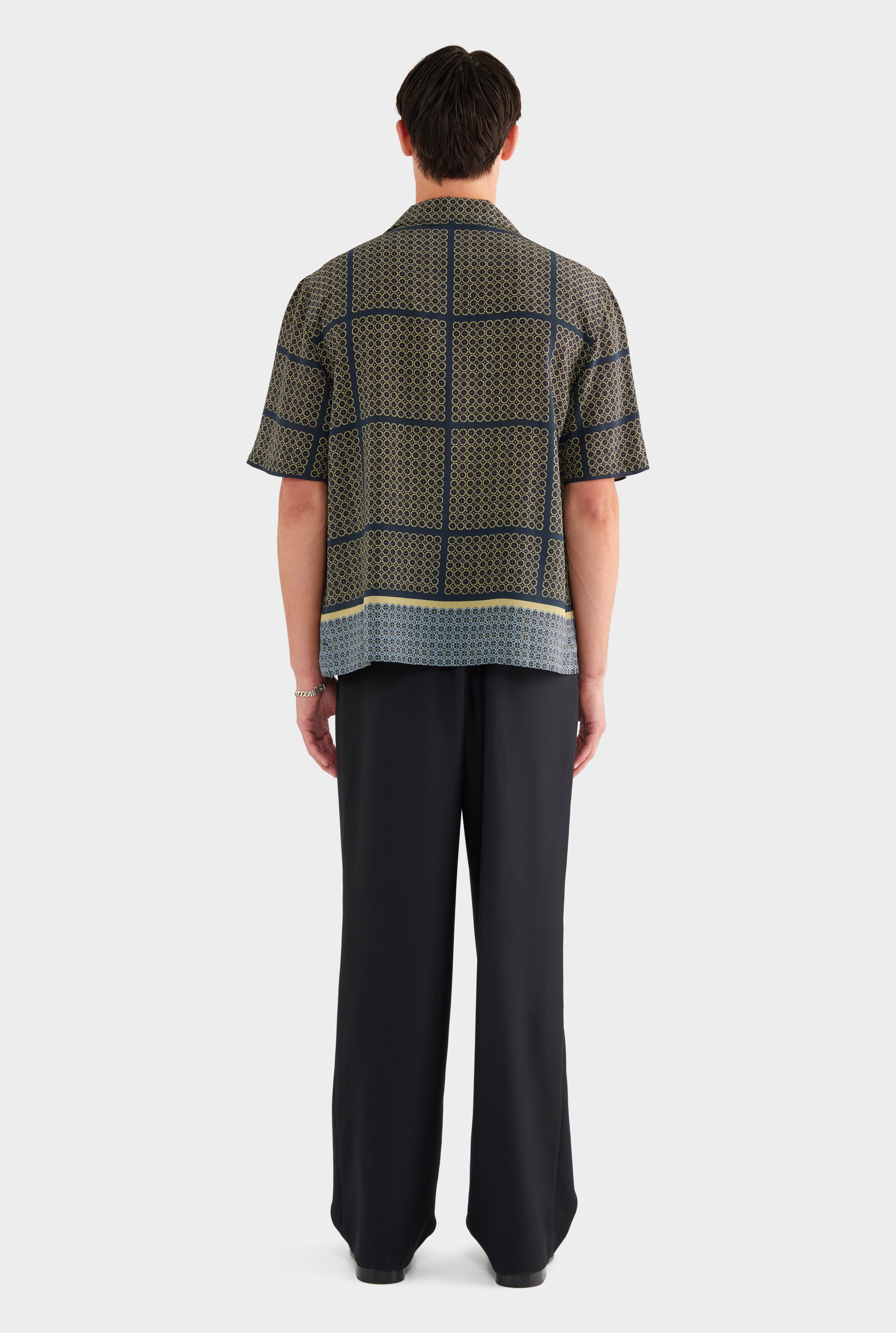 Short Sleeve Silk Camp Collar Shirt - Geometric Tile - XS
