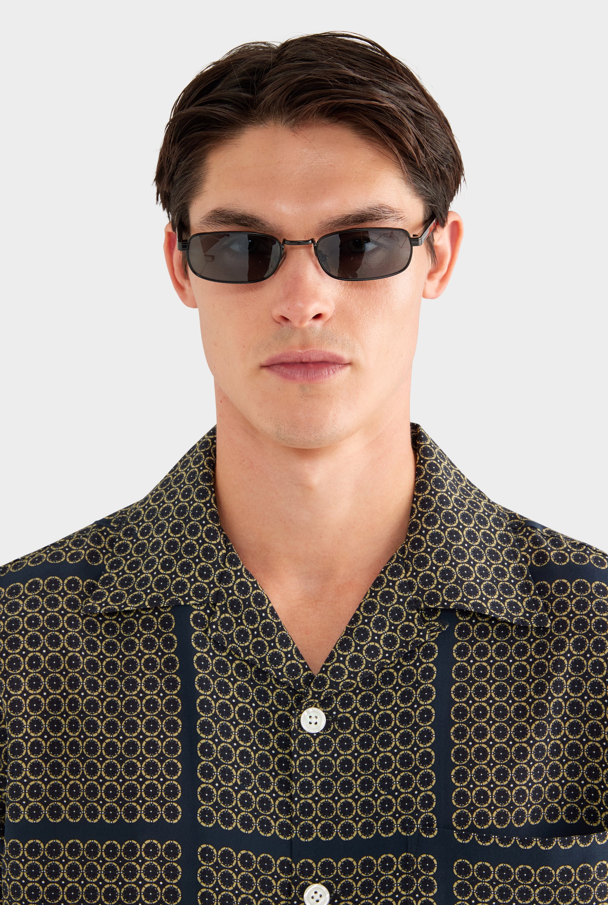 Short Sleeve Silk Camp Collar Shirt - Geometric Tile - XS