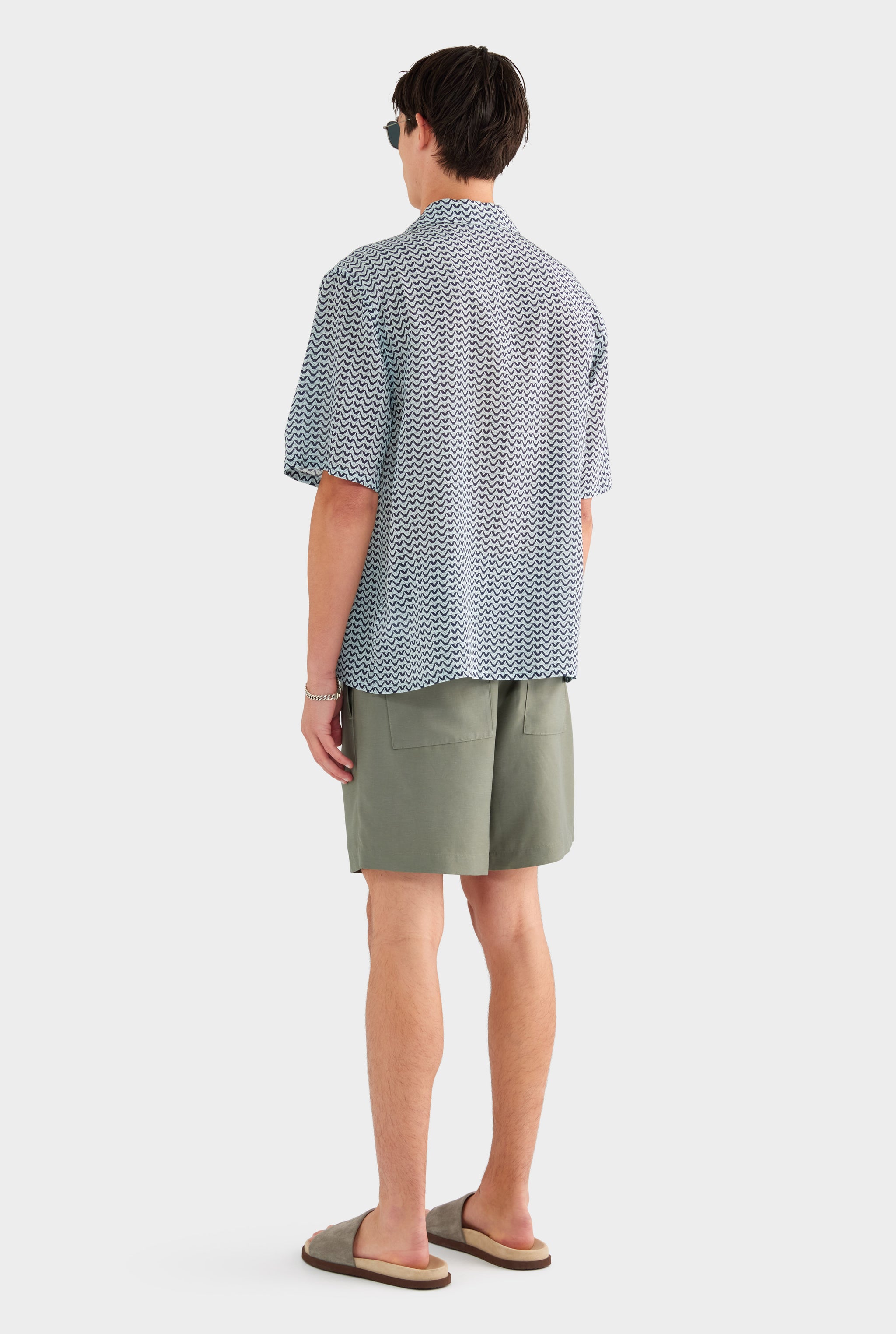 Short Sleeve Silk Camp Collar Shirt - Navy/Cement V Monogram - XS