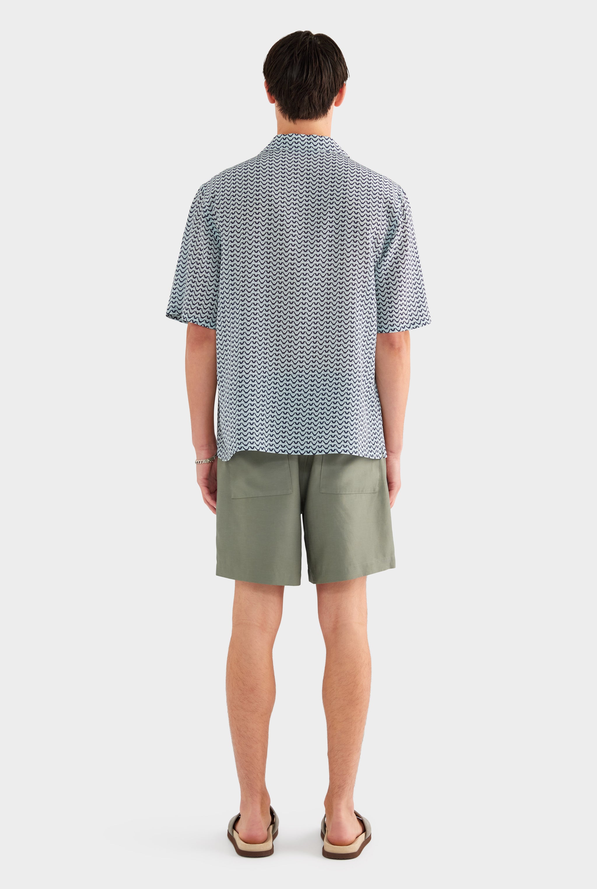 Short Sleeve Silk Camp Collar Shirt - Navy/Cement V Monogram - XS