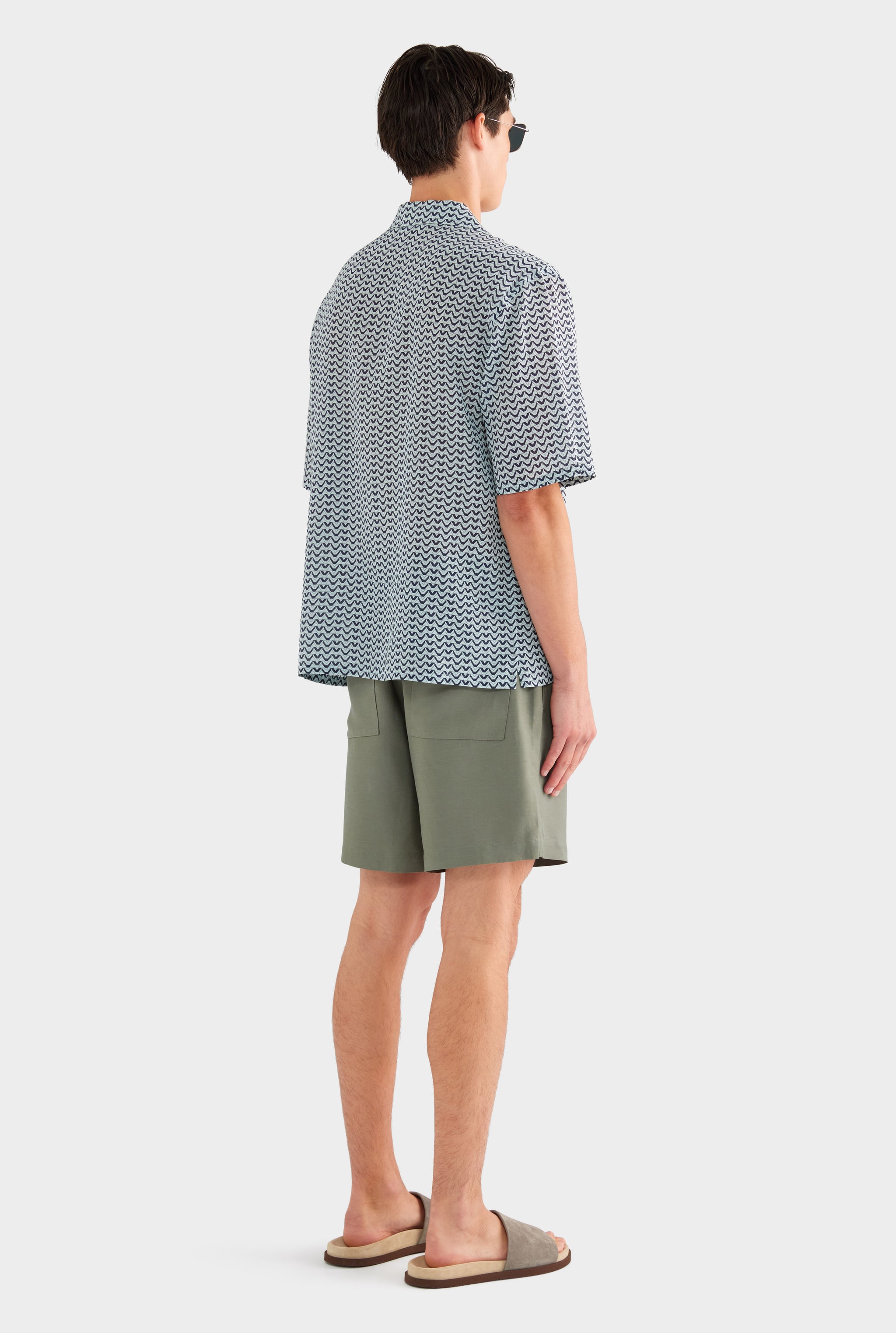 Short Sleeve Silk Camp Collar Shirt - Navy/Cement V Monogram - XS