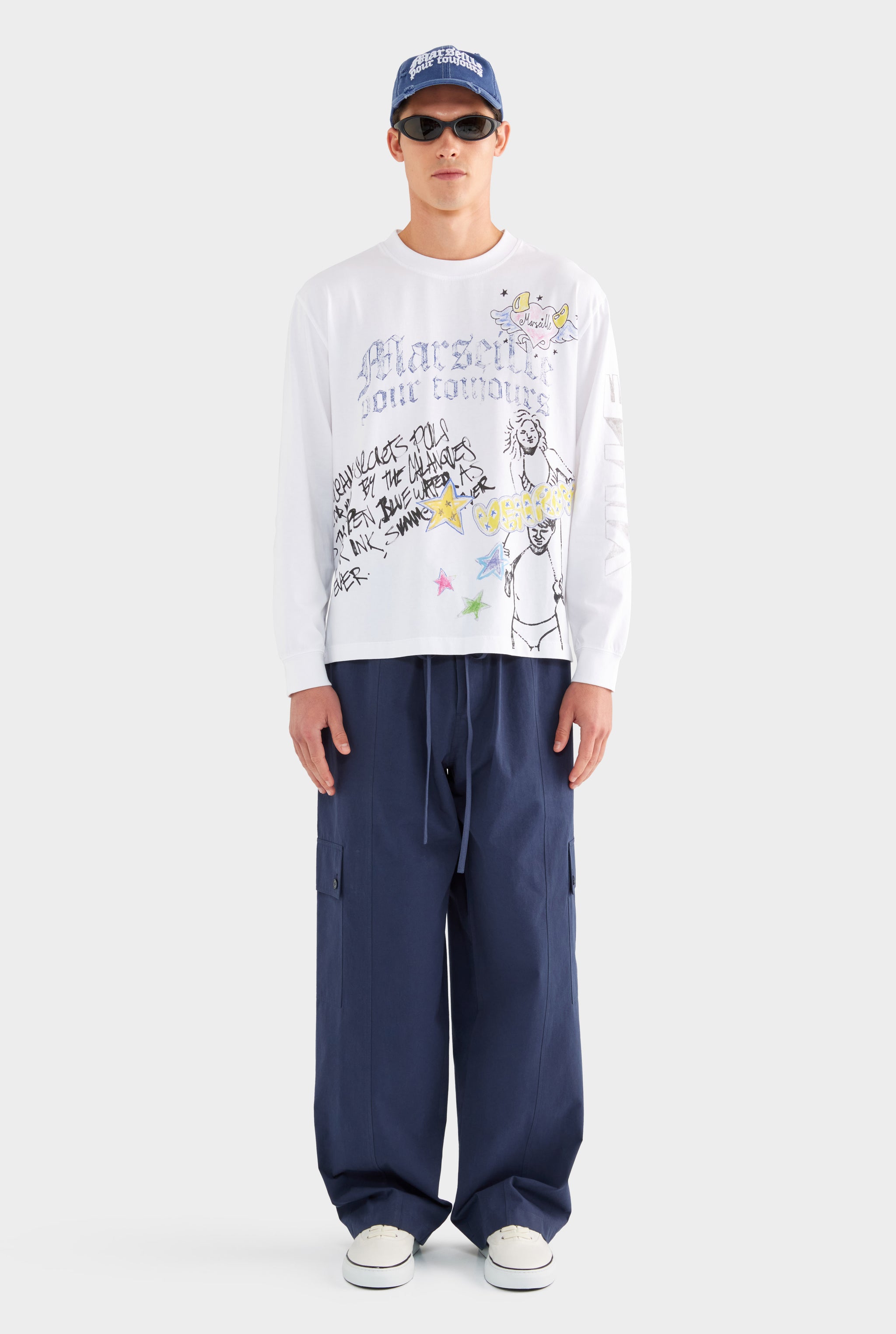 Graffiti Long Sleeve T Shirt - Marseille Graffiti/Off White - XS