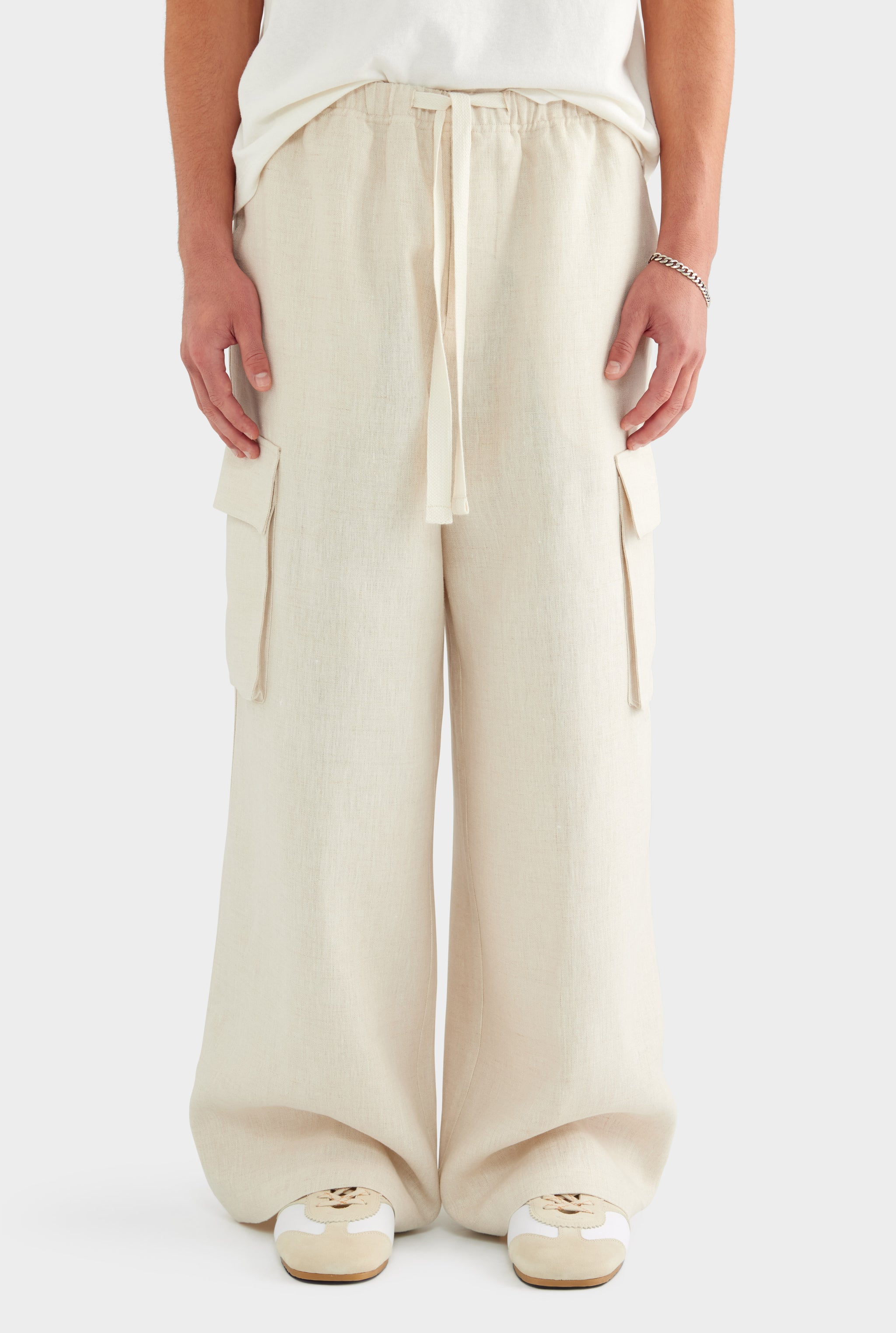 Relaxed Linen Cargo Pant - Sand - XS