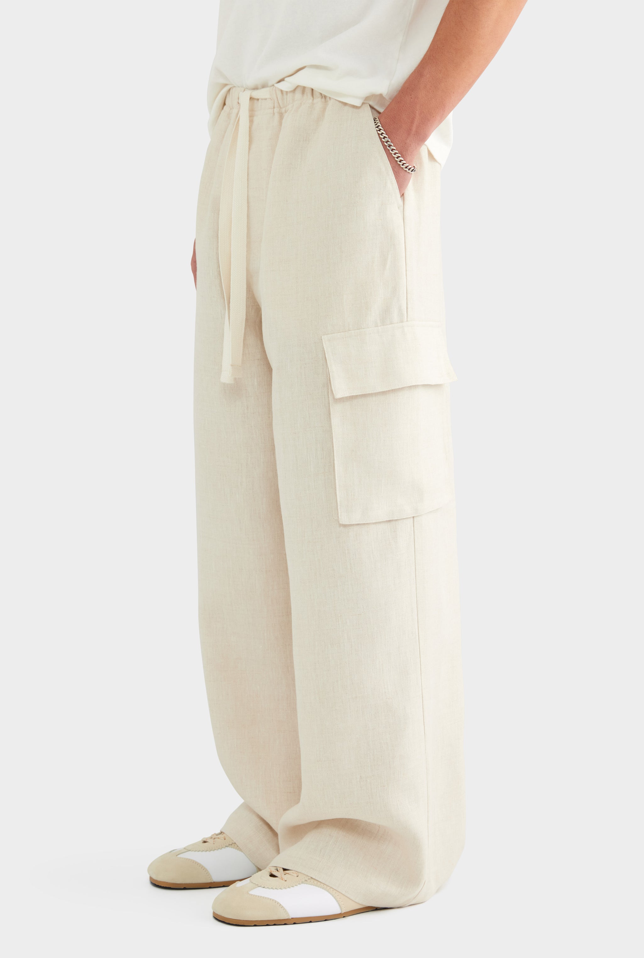 Relaxed Linen Cargo Pant - Sand - XS