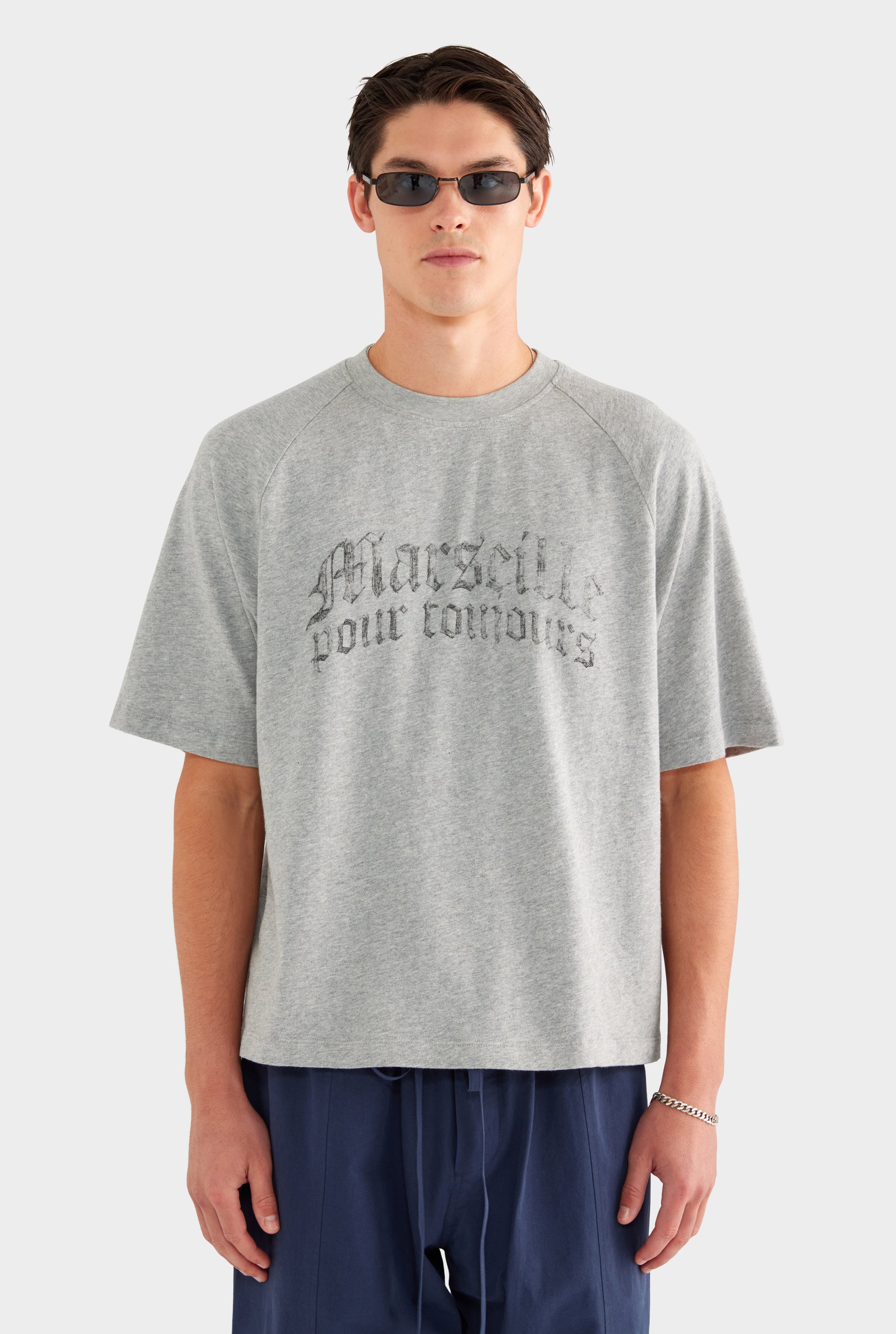 Oversized Raglan T Shirt - Grey Marl/Marseille - XS