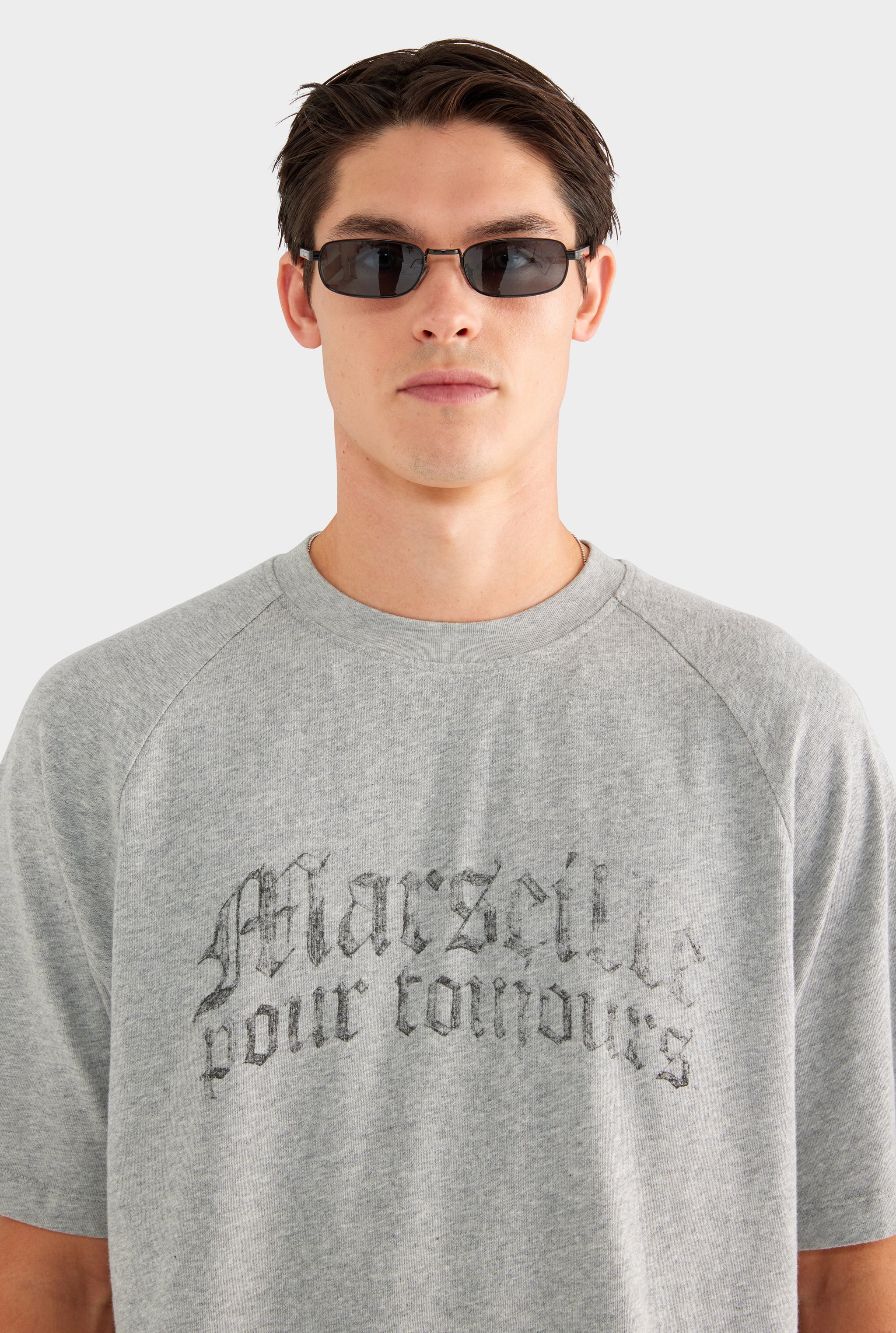 Oversized Raglan T Shirt - Grey Marl/Marseille - XS