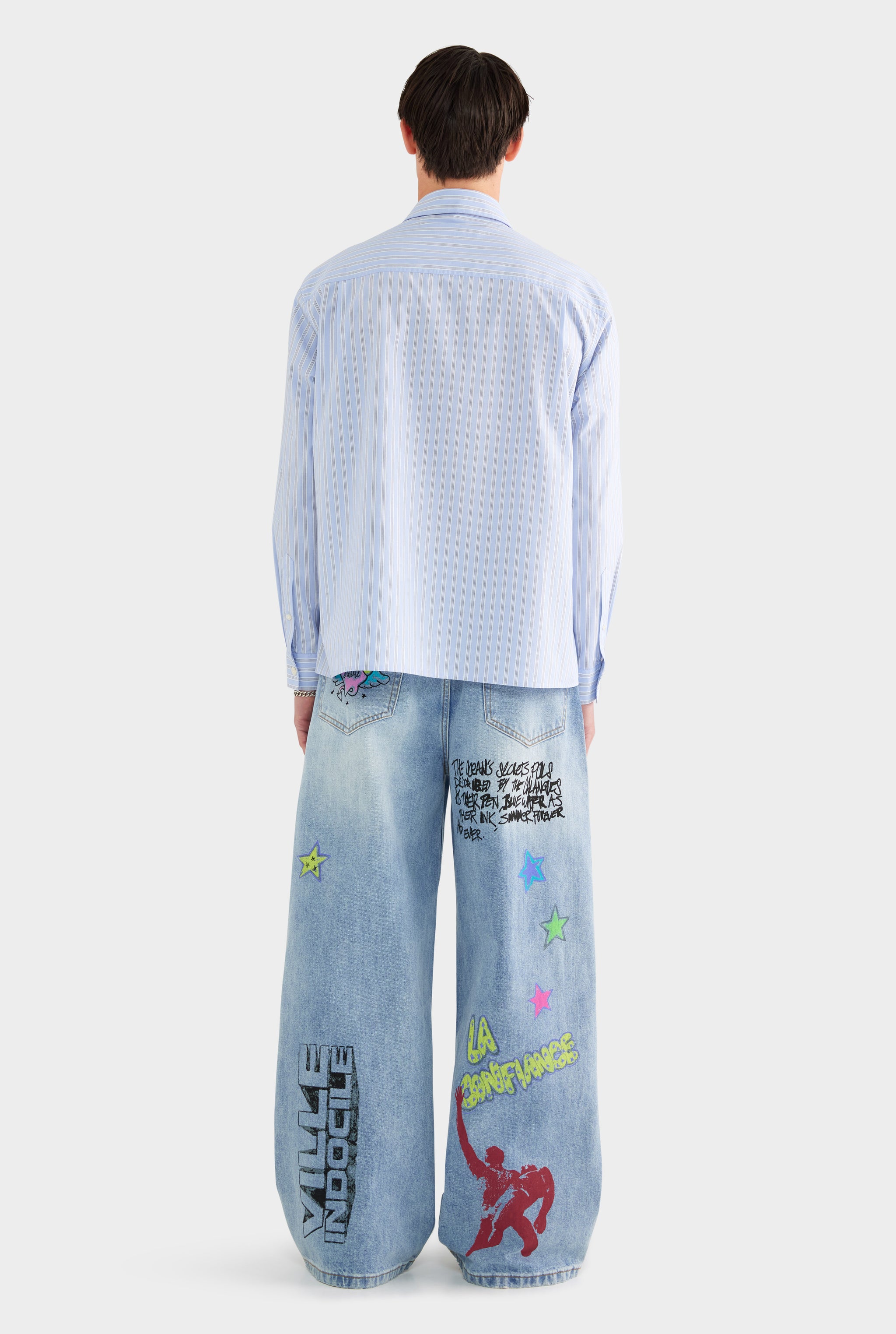 Long Sleeve Relaxed Cotton Poplin Shirt - Blue/White/Navy Stripe - XS