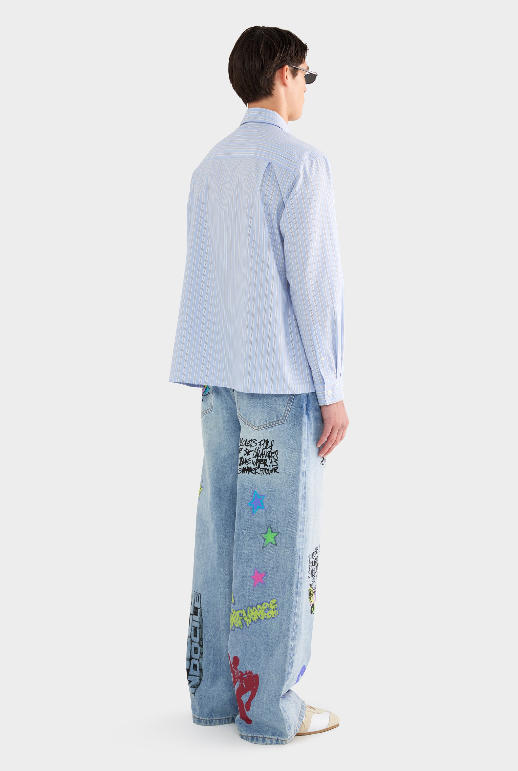 Long Sleeve Relaxed Cotton Poplin Shirt - Blue/White/Navy Stripe - XS