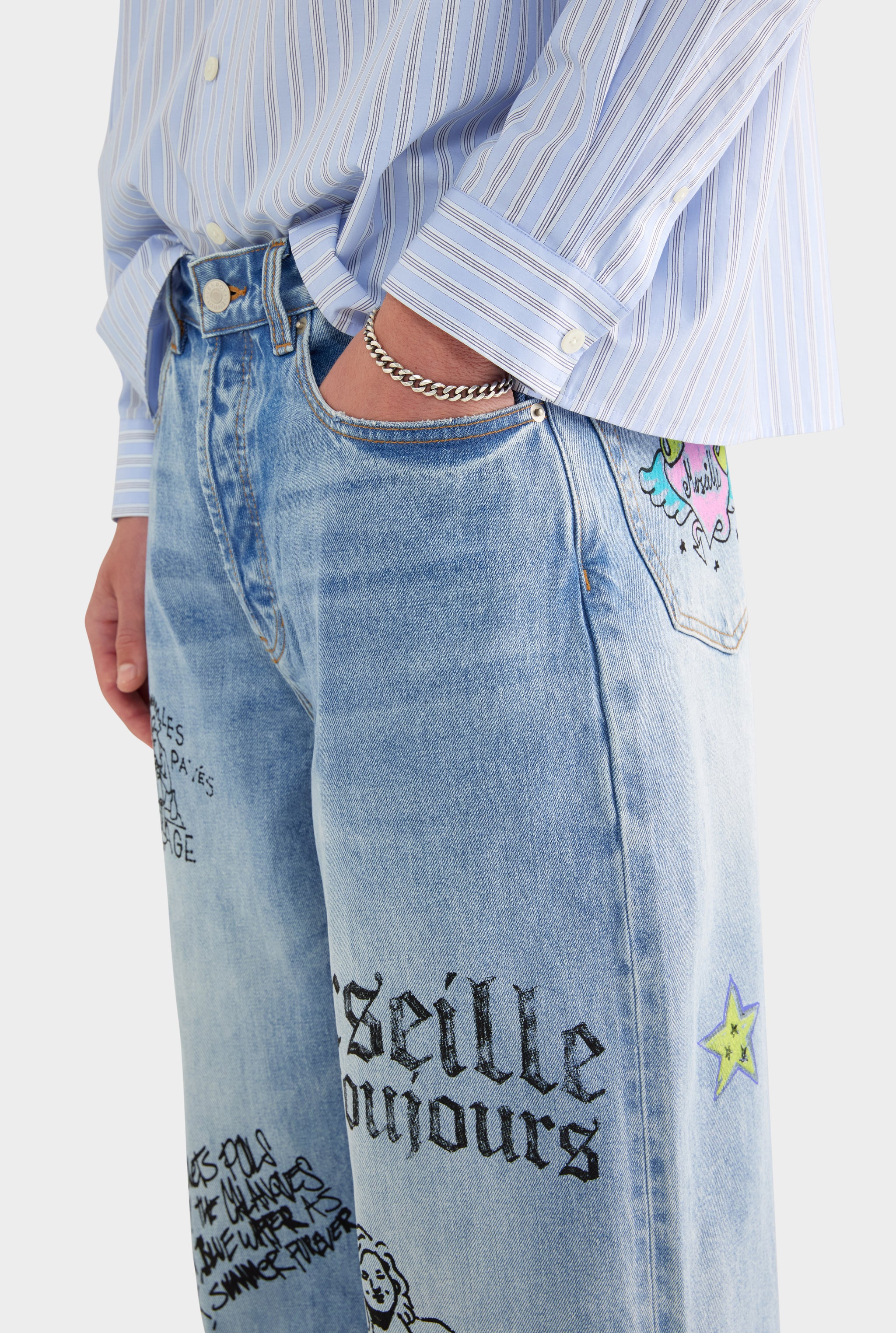 Grafitti Baggy Denim Jean - Marseille Grafitti/Light Blue - 28