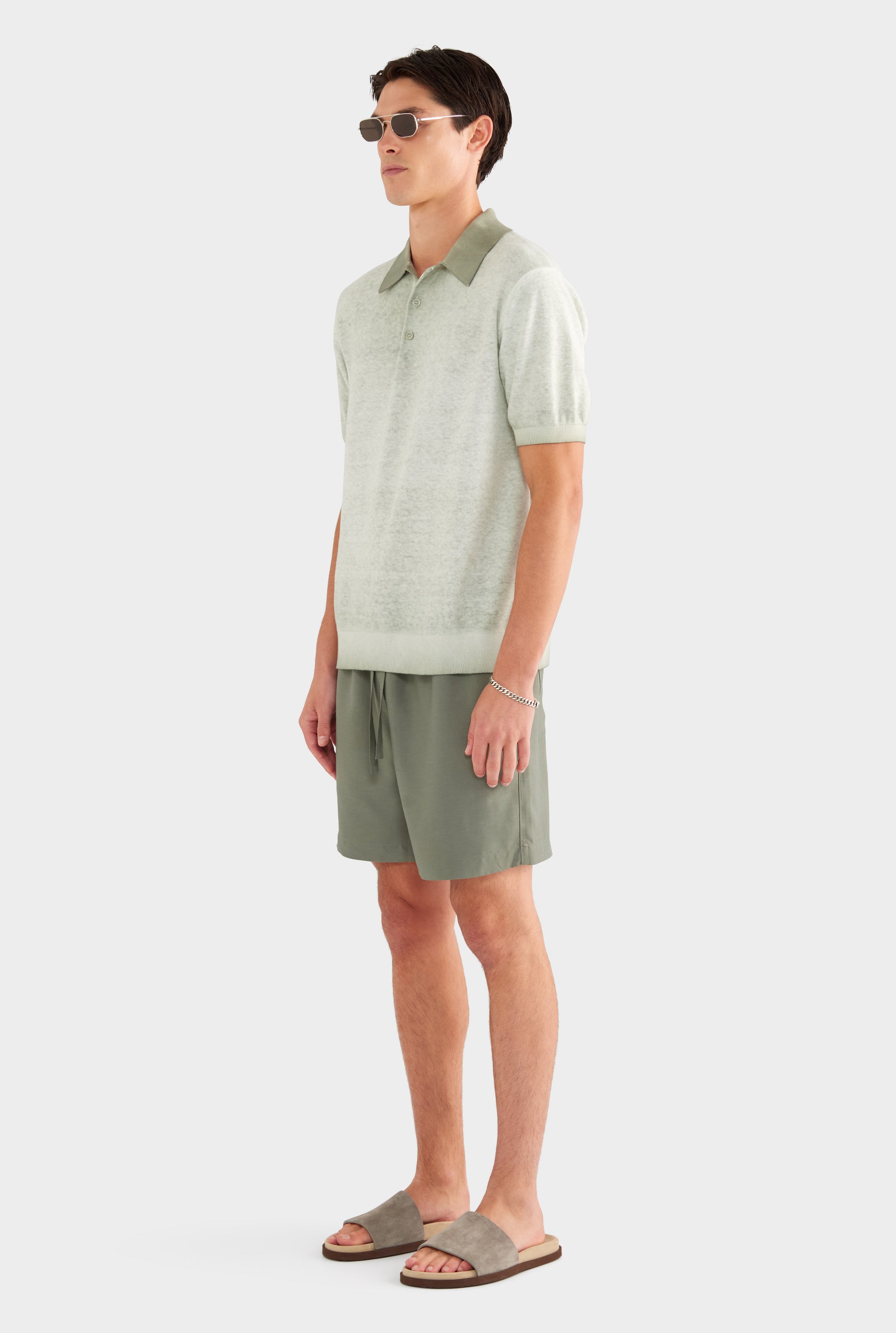 Reverse Printed Knit Polo - Dried Sage - XS