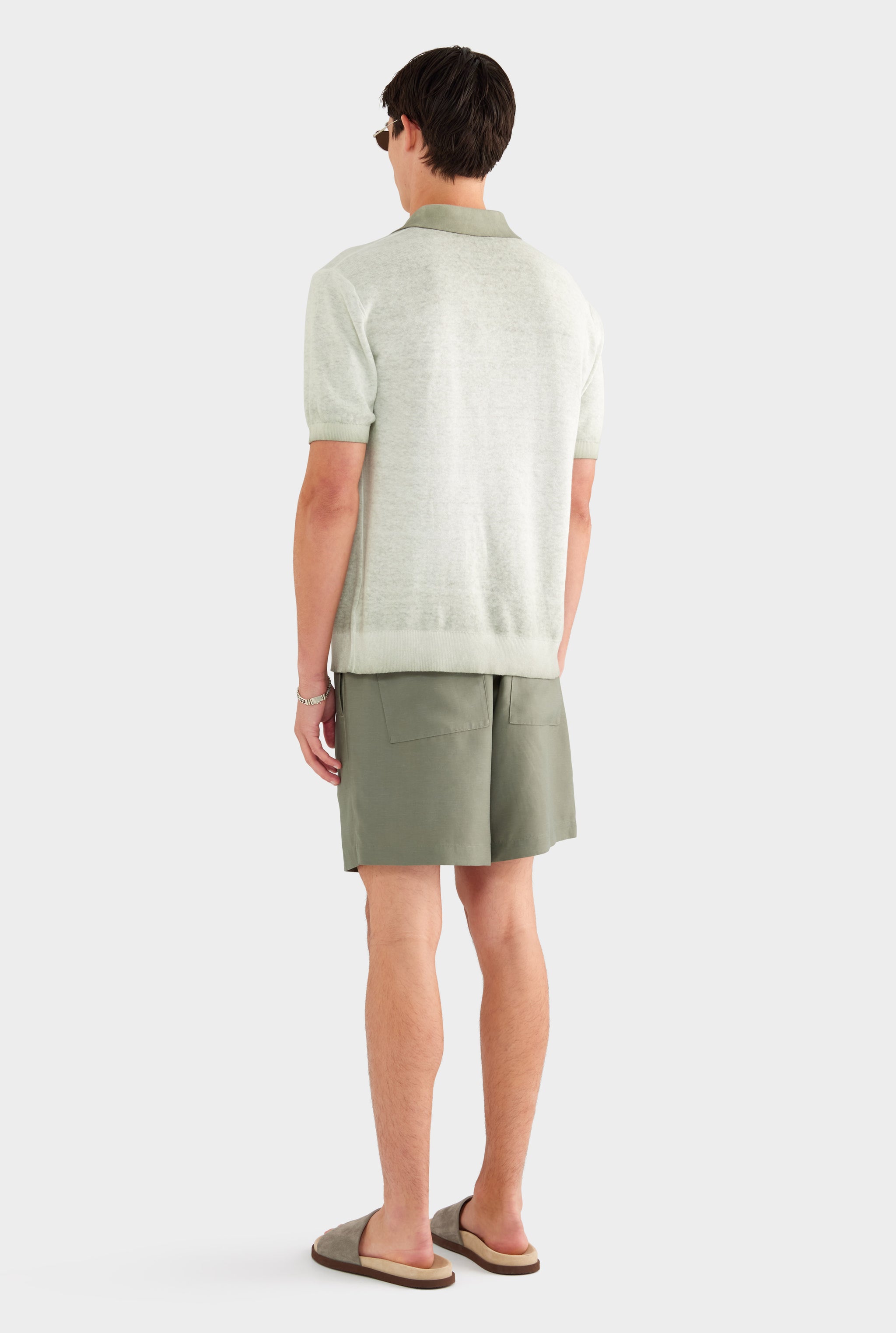 Reverse Printed Knit Polo - Dried Sage - XS