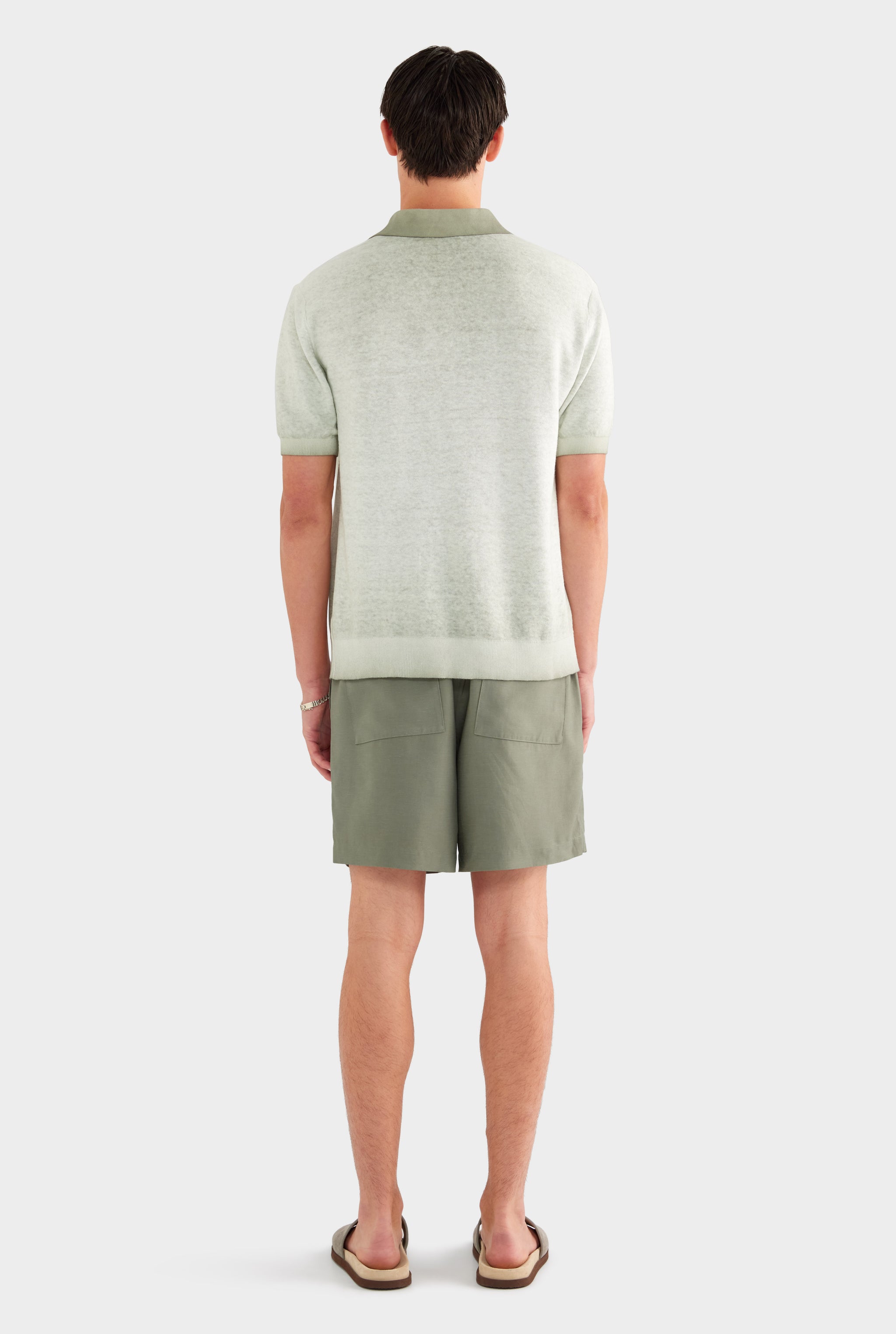 Reverse Printed Knit Polo - Dried Sage - XS