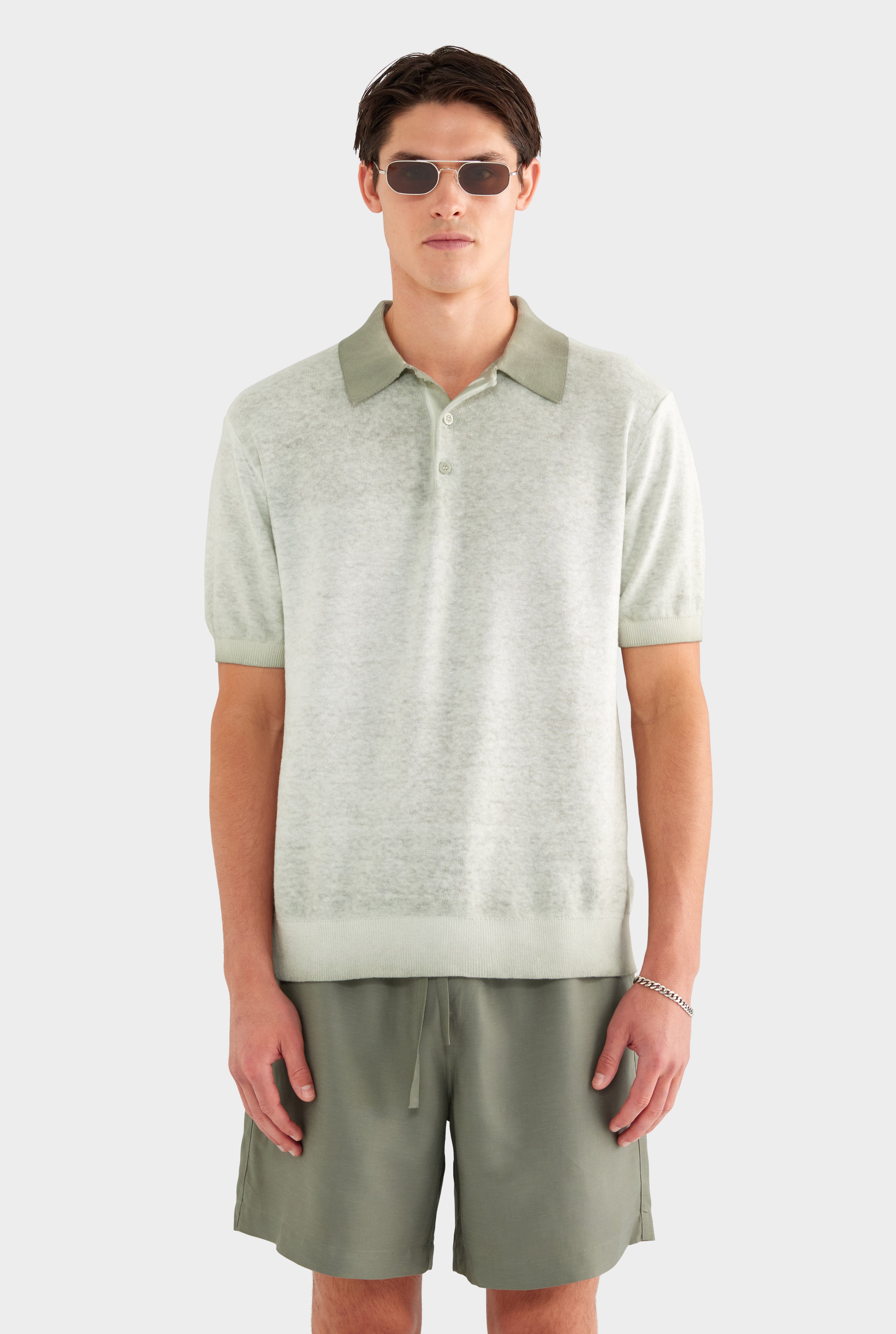 Reverse Printed Knit Polo - Dried Sage - XS