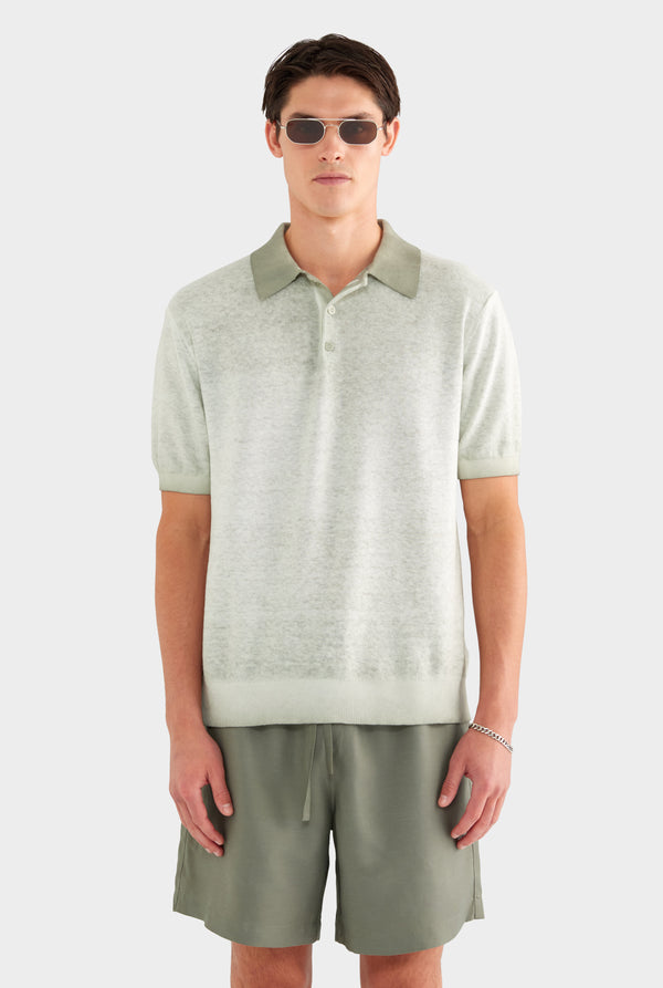 Reverse Printed Knit Polo - Dried Sage - XS