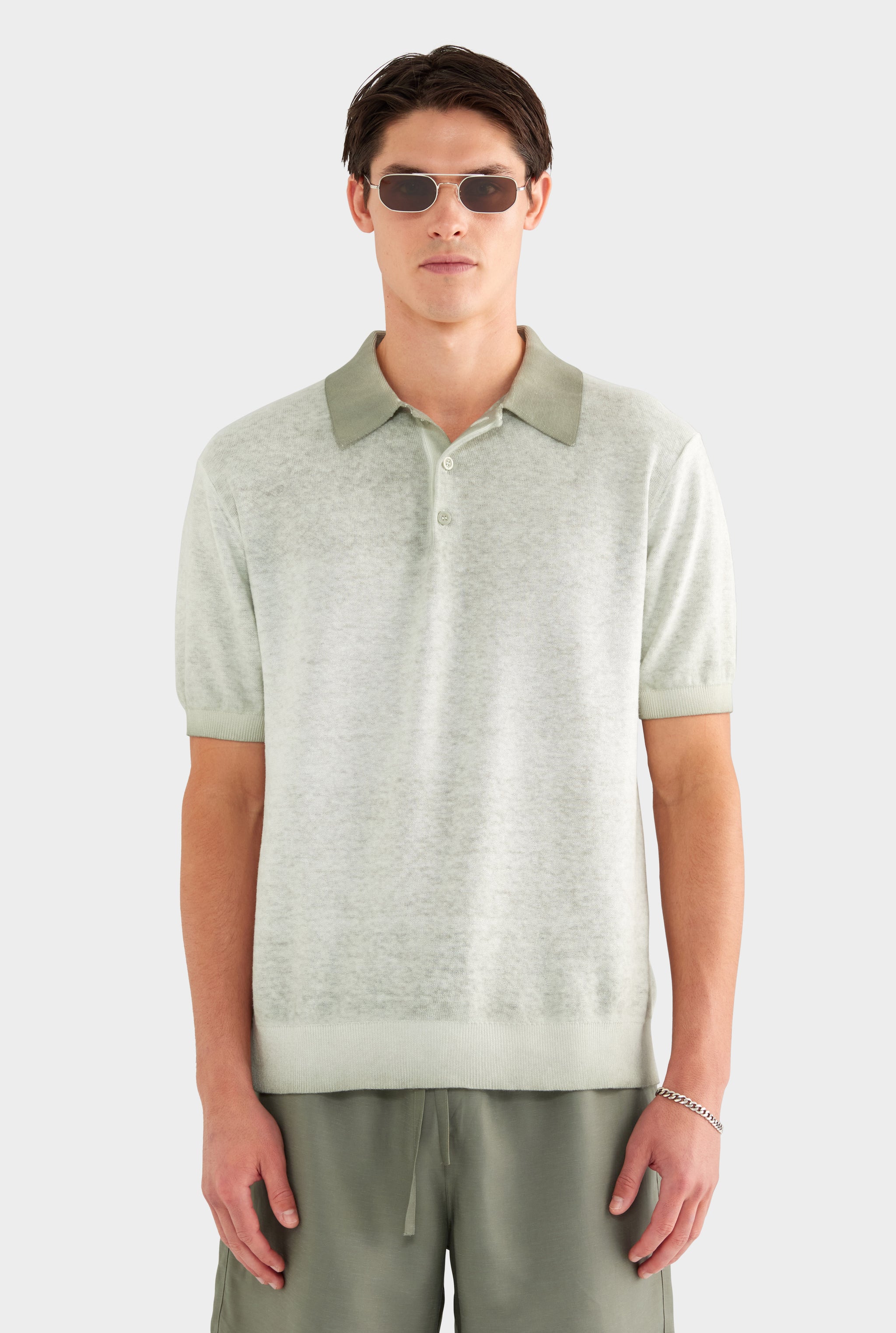 Reverse Printed Knit Polo - Dried Sage - XS