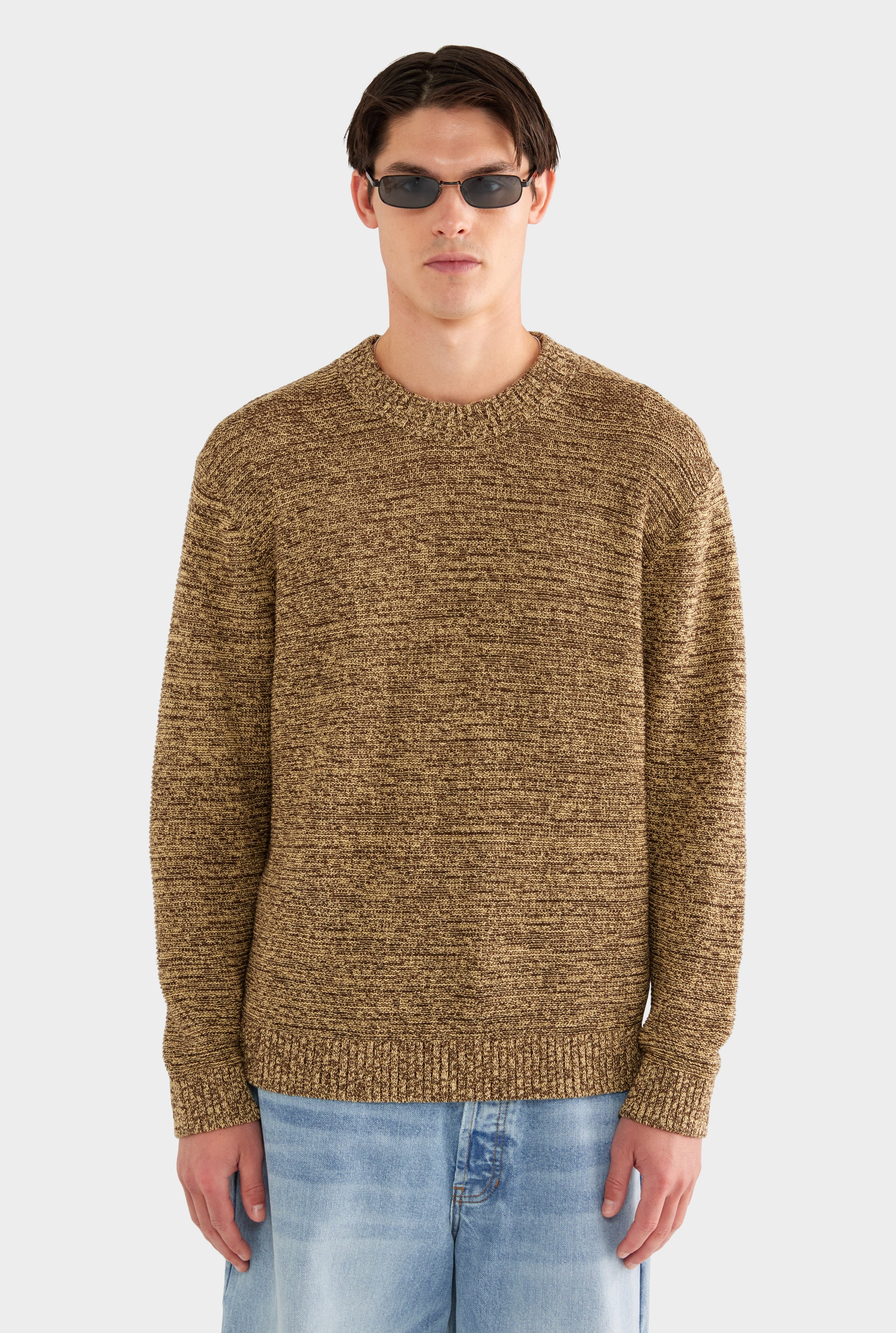 Marled Cotton Linen Sweater - Brown/Wheat - XS