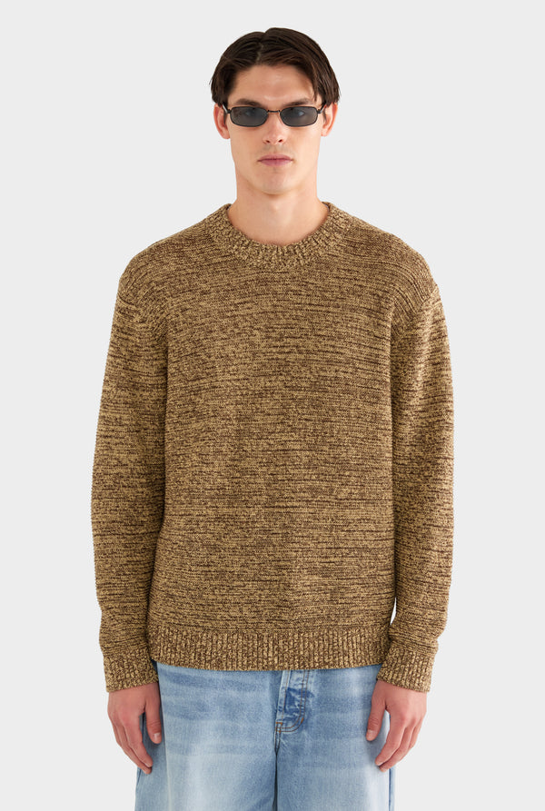 Marled Cotton Linen Sweater - Brown/Wheat - XS