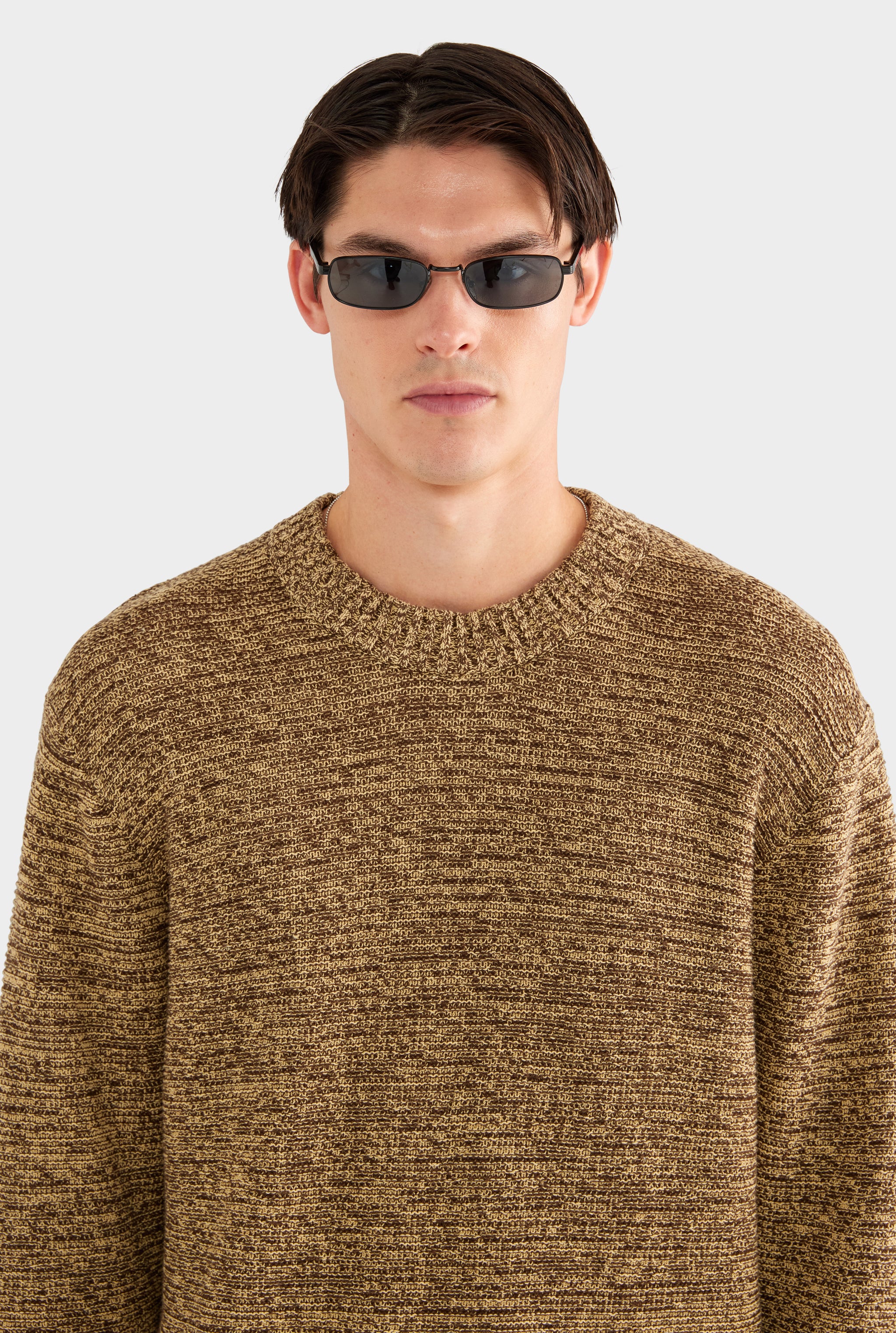 Marled Cotton Linen Sweater - Brown/Wheat - XS