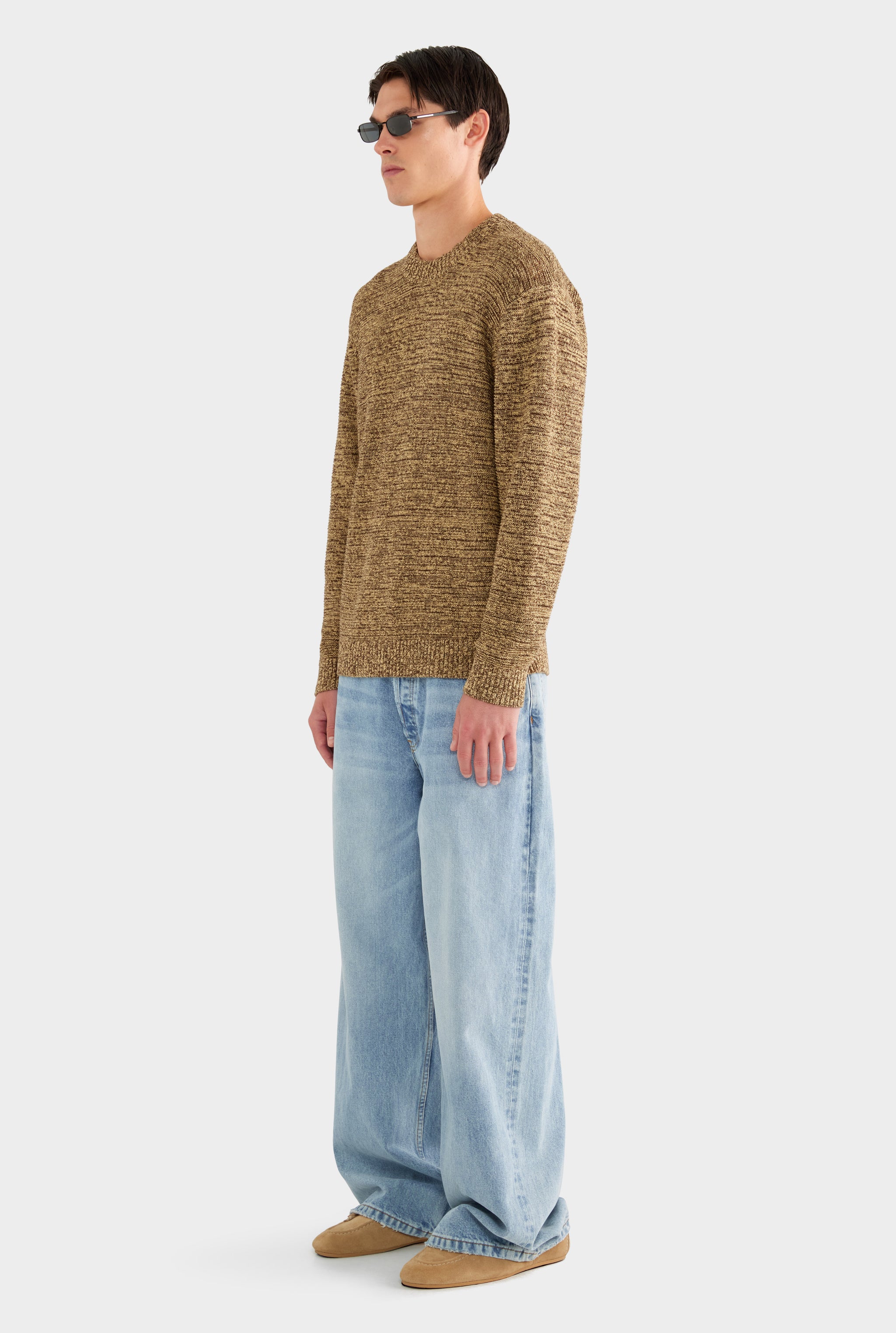 Marled Cotton Linen Sweater - Brown/Wheat - XS