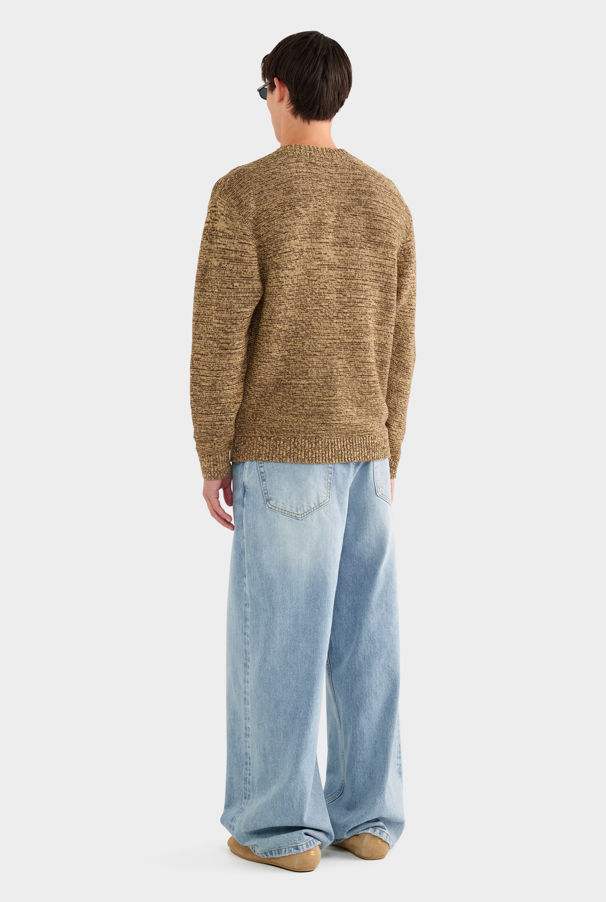 Marled Cotton Linen Sweater - Brown/Wheat - XS
