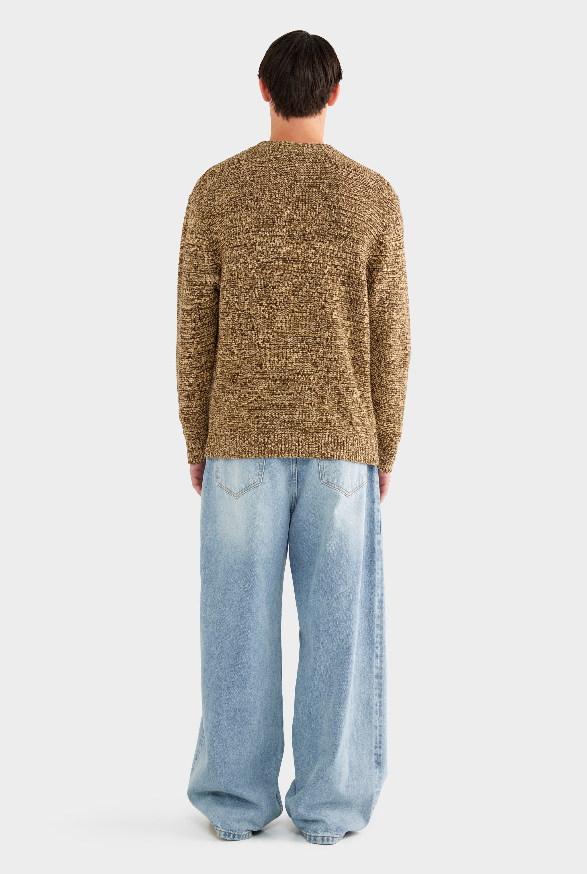 Marled Cotton Linen Sweater - Brown/Wheat - XS