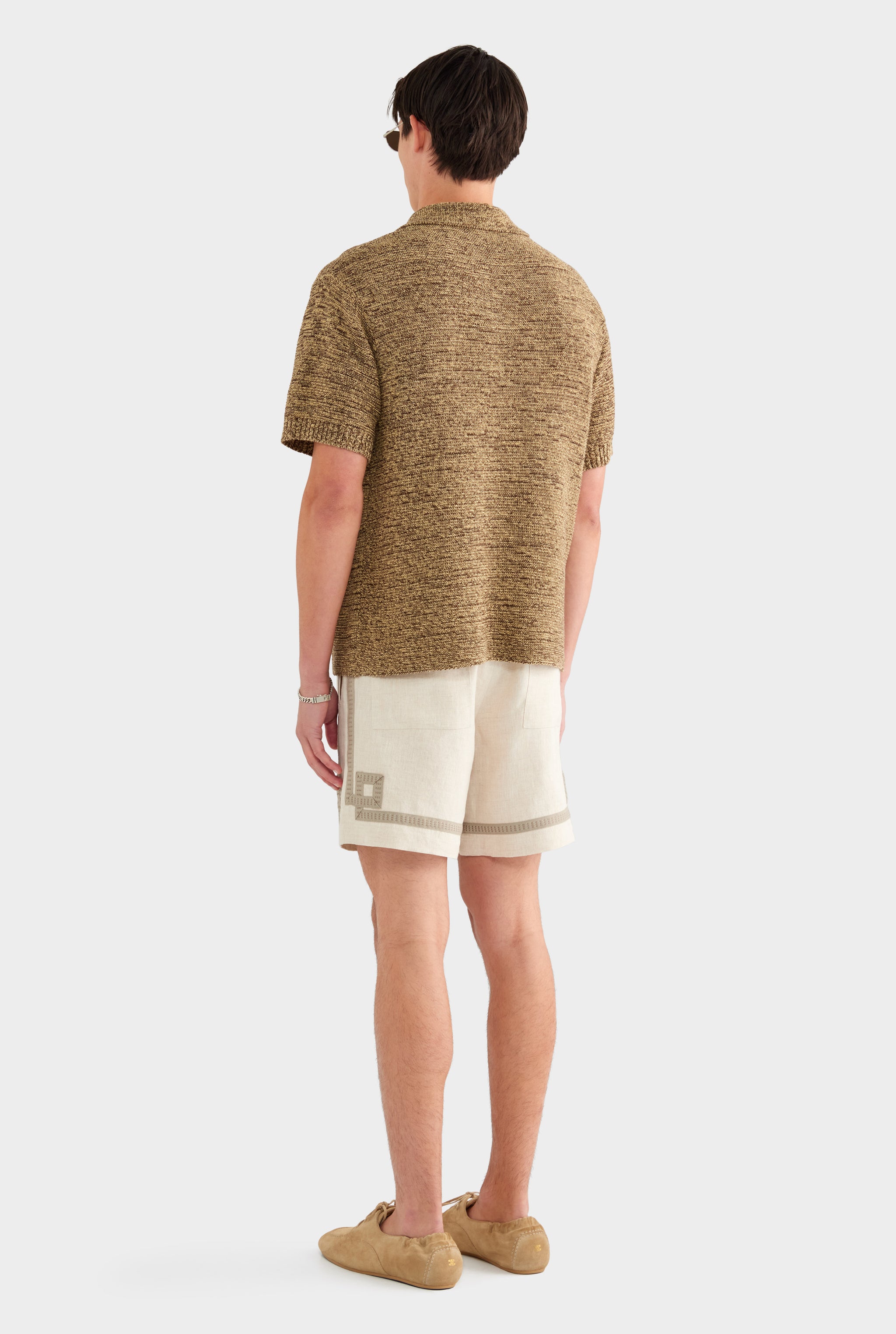 Marled Cotton Linen Polo - Brown/Wheat - XS