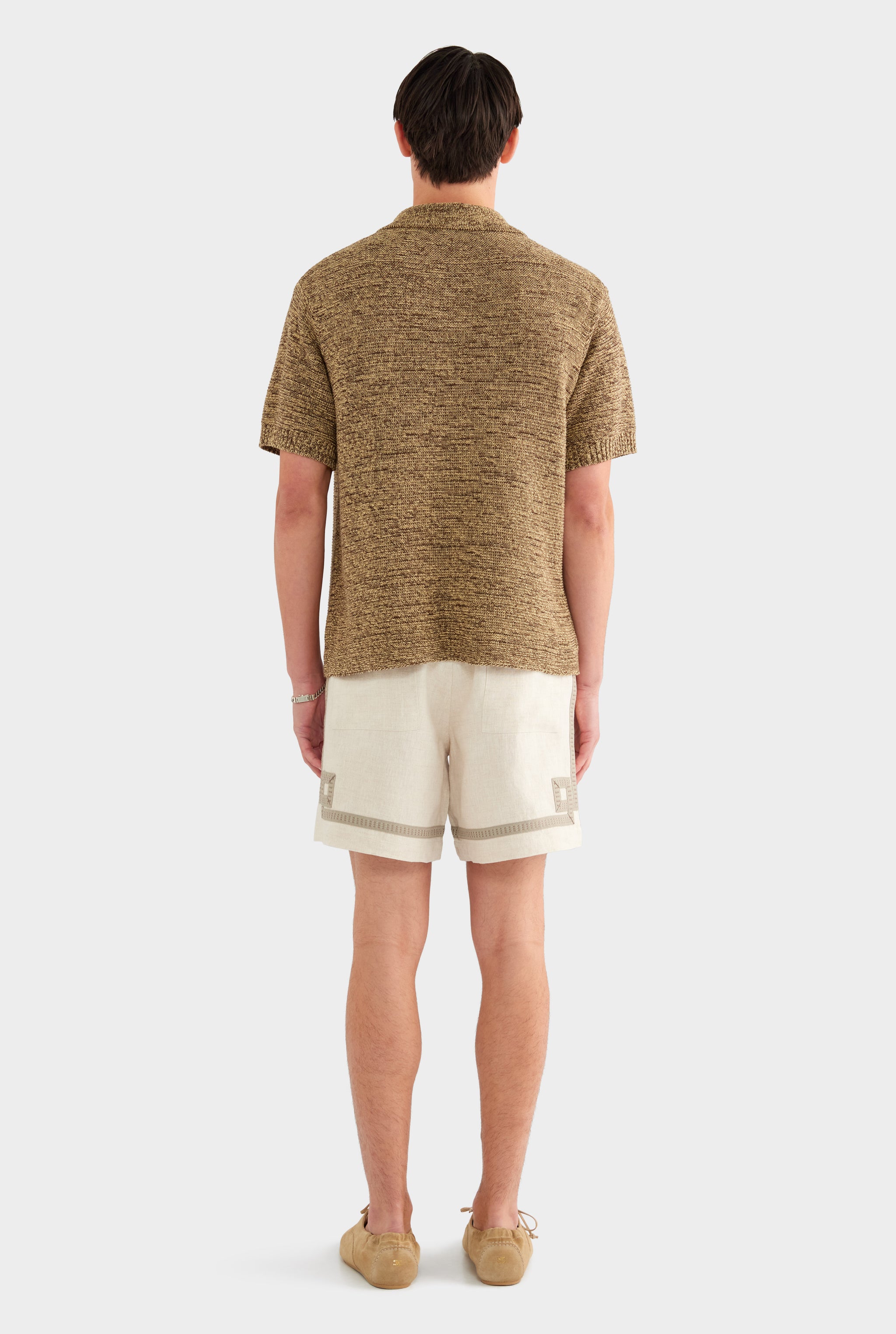 Marled Cotton Linen Polo - Brown/Wheat - XS
