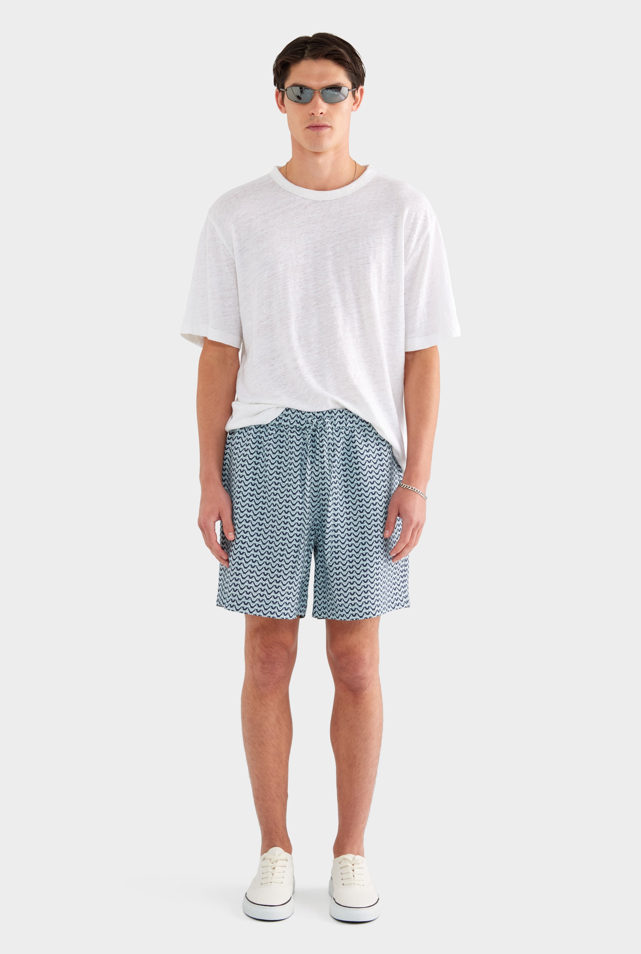 Relaxed Tencel Short - Navy/Cement V Monogram - XS