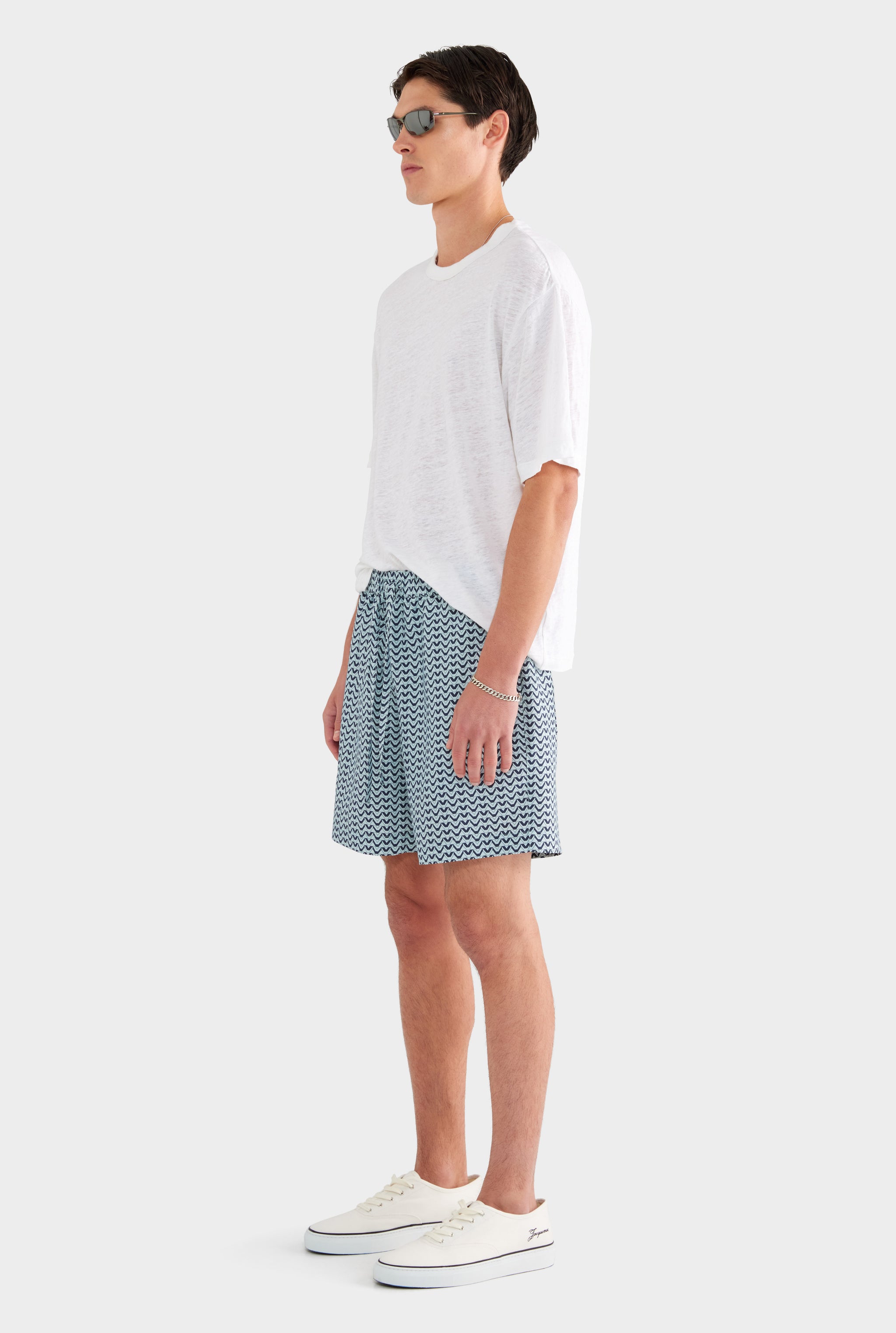 Relaxed Tencel Short - Navy/Cement V Monogram - XS