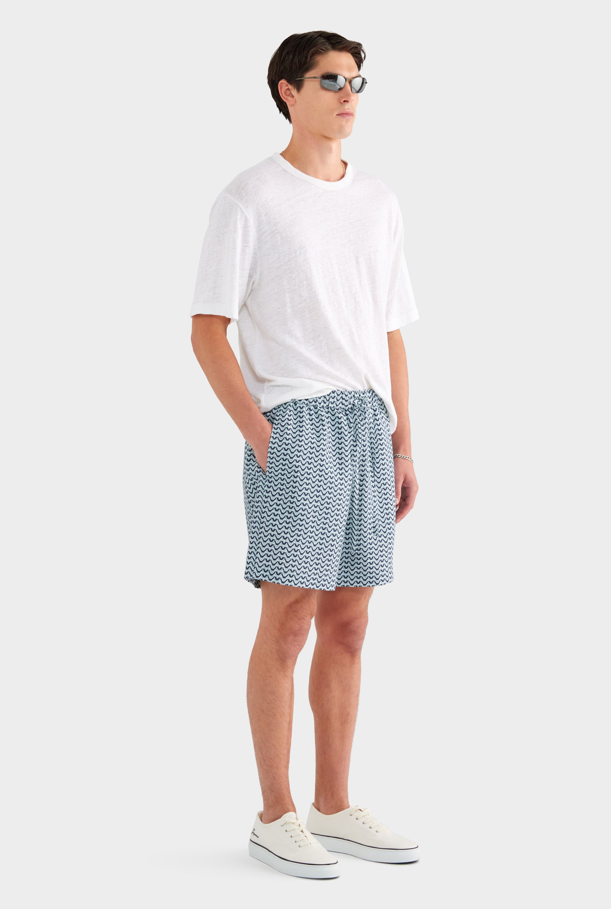 Relaxed Tencel Short - Navy/Cement V Monogram - XS