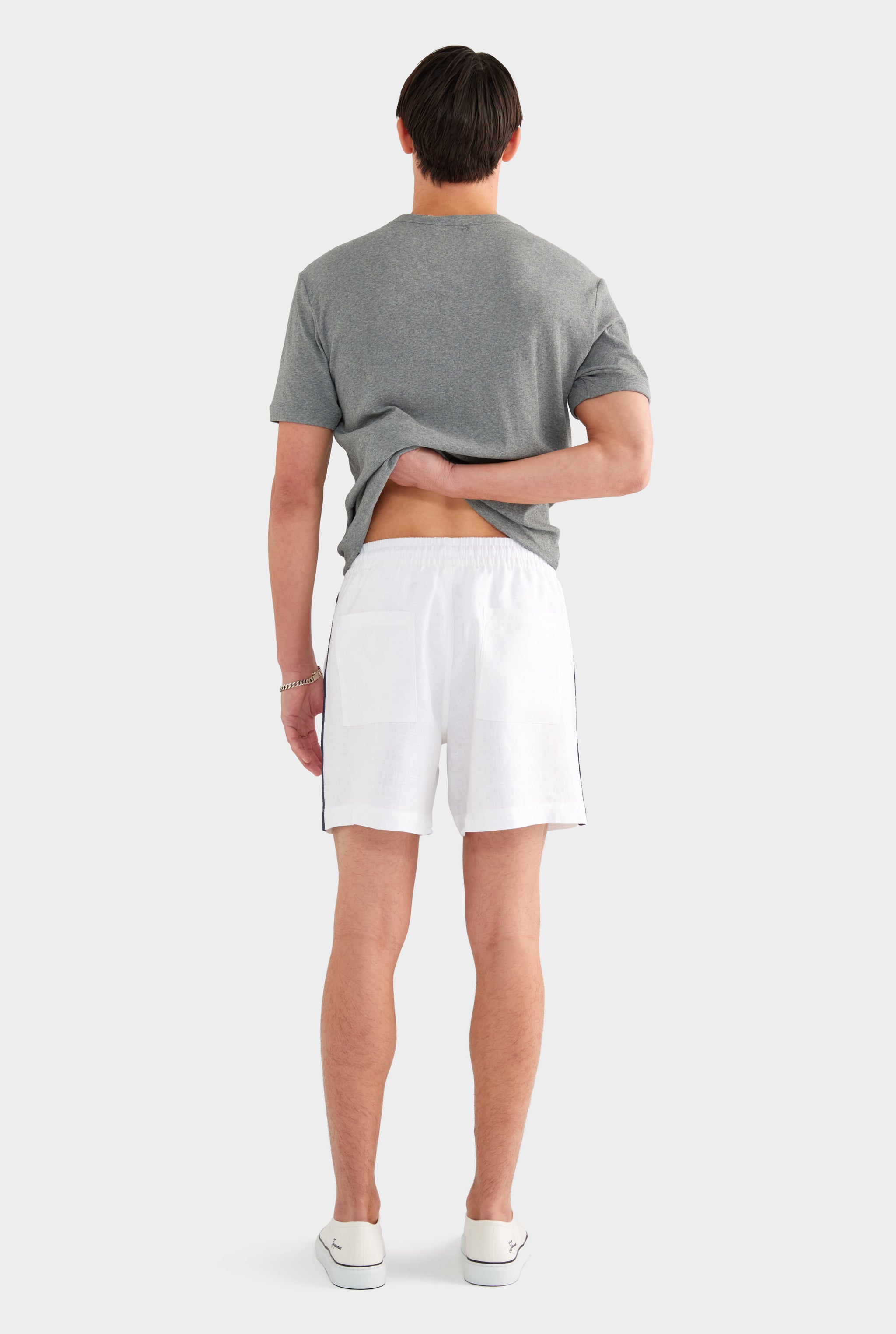 Linen Lounge Short - White / Navy Tape - XS