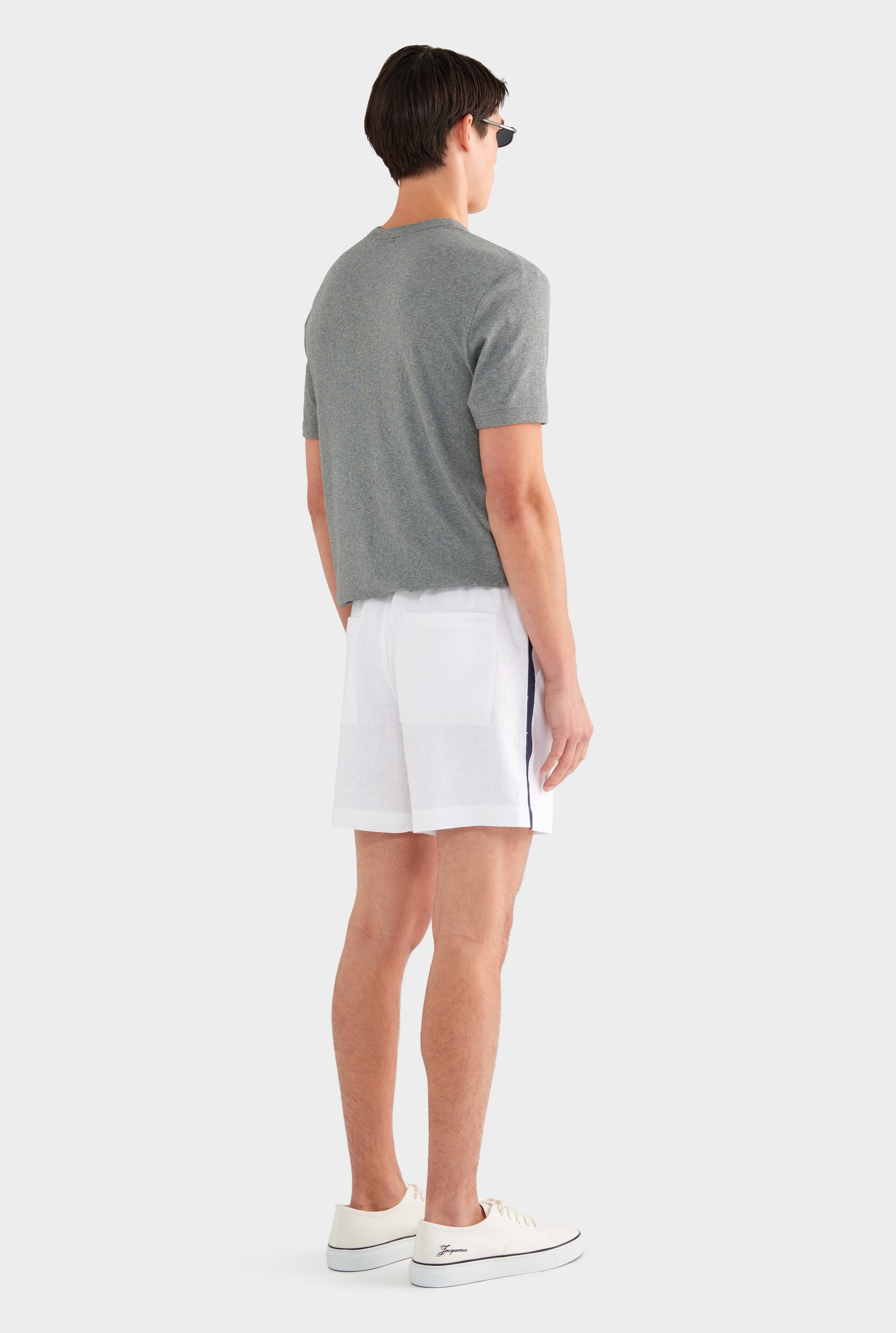 Linen Lounge Short - White / Navy Tape - XS